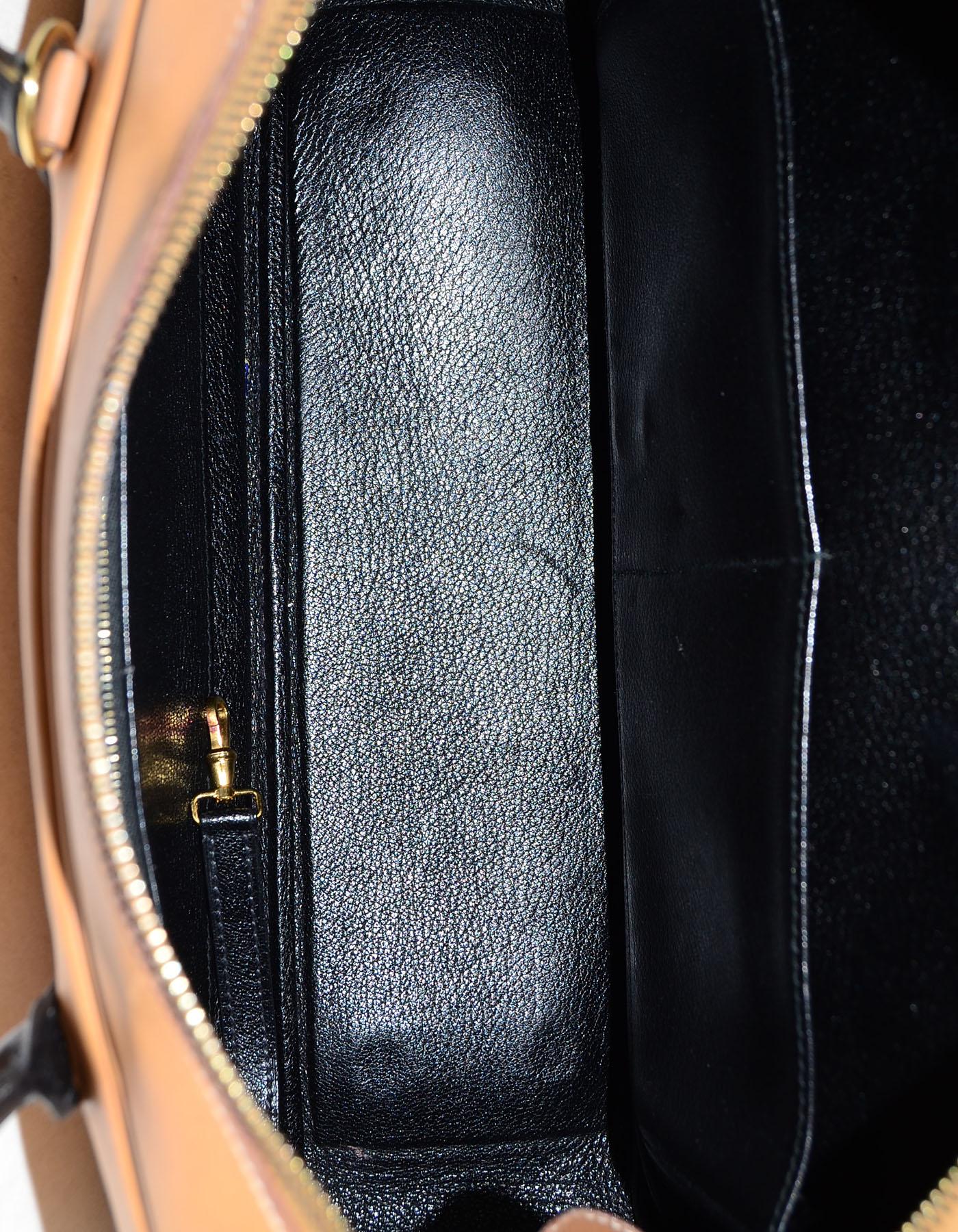 Hermes Vintage Tan & Black Top Handle Leather Handbag 3