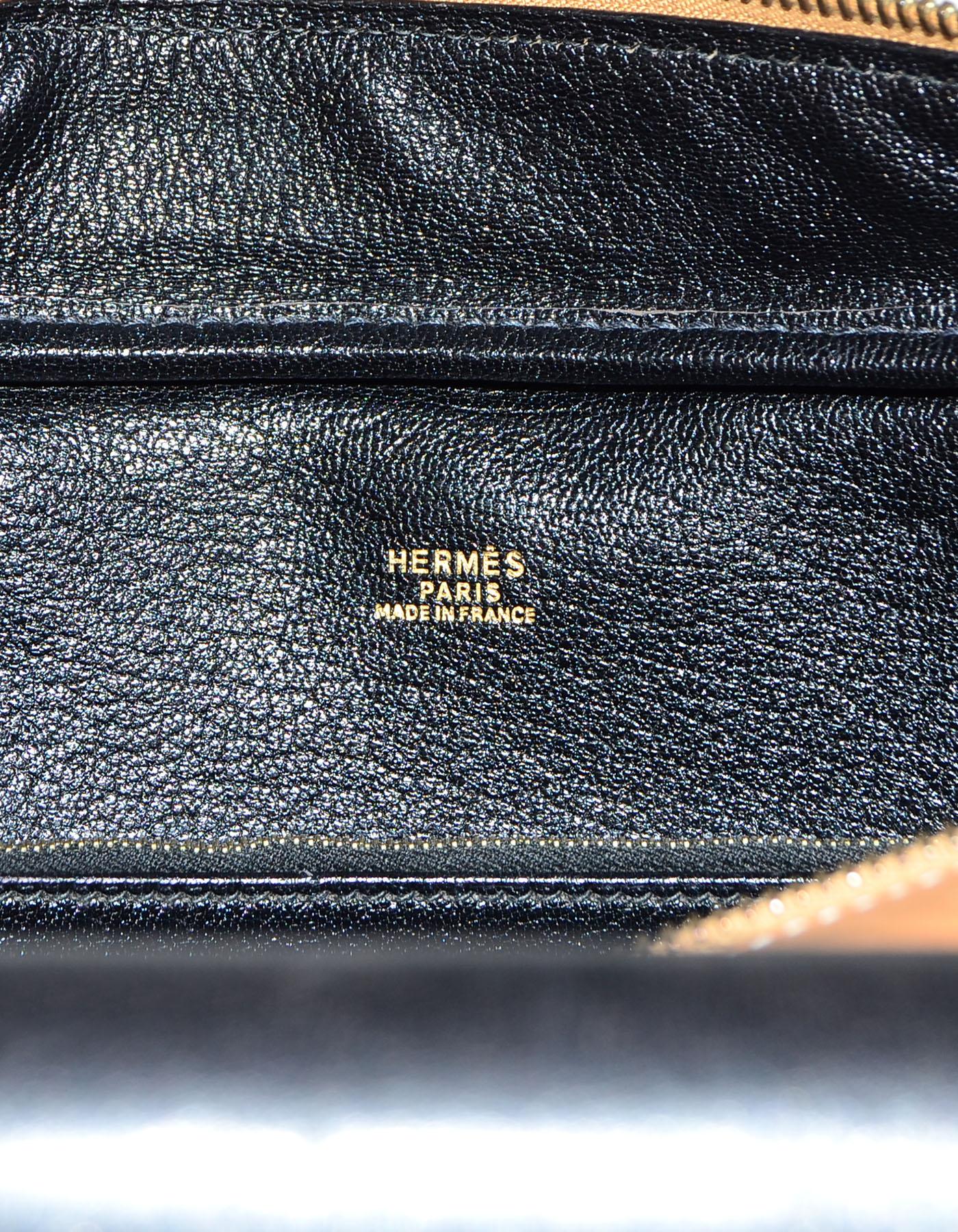 Hermes Vintage Tan & Black Top Handle Leather Handbag 4