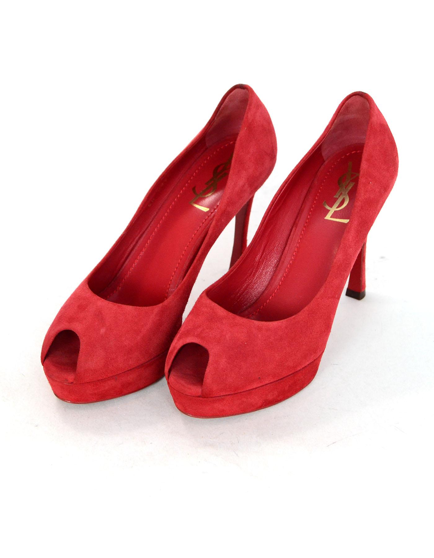 YSL Rust Suede Palais 80 Peep-Toe Pumps Sz 37.5 NEW

Made In: Italy
Color: Rust
Materials: Suede
Closure/Opening: Slide on
Sole Stamp: Yves Saint Laurent Made in Italy 37.5
Retail Price: $720 + tax
Overall Condition: Excellent pre-owned condition -