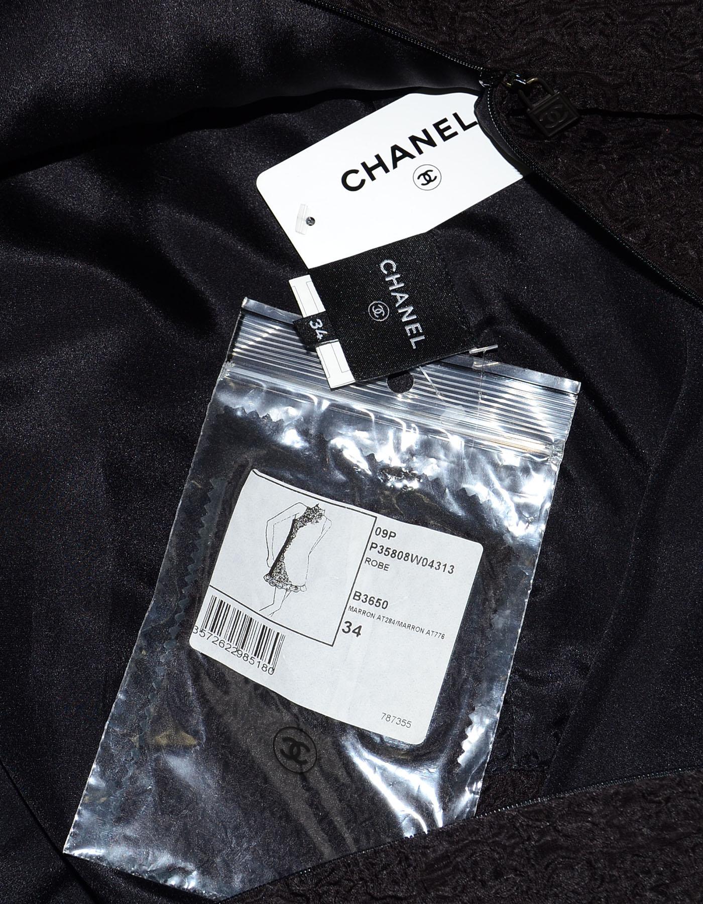 Women's Chanel Sport Black/Brown Textured Silk Trapeze Dress Sz FR34 NWT