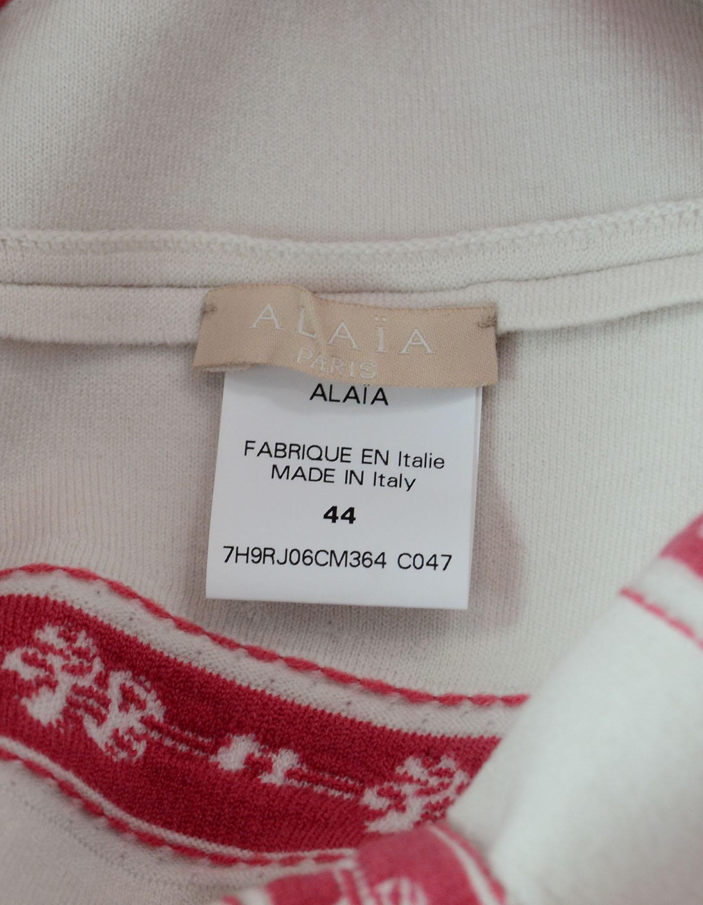 White Alaia Cream & Pink Boatneck Fit & Flare Dress Sz FR44