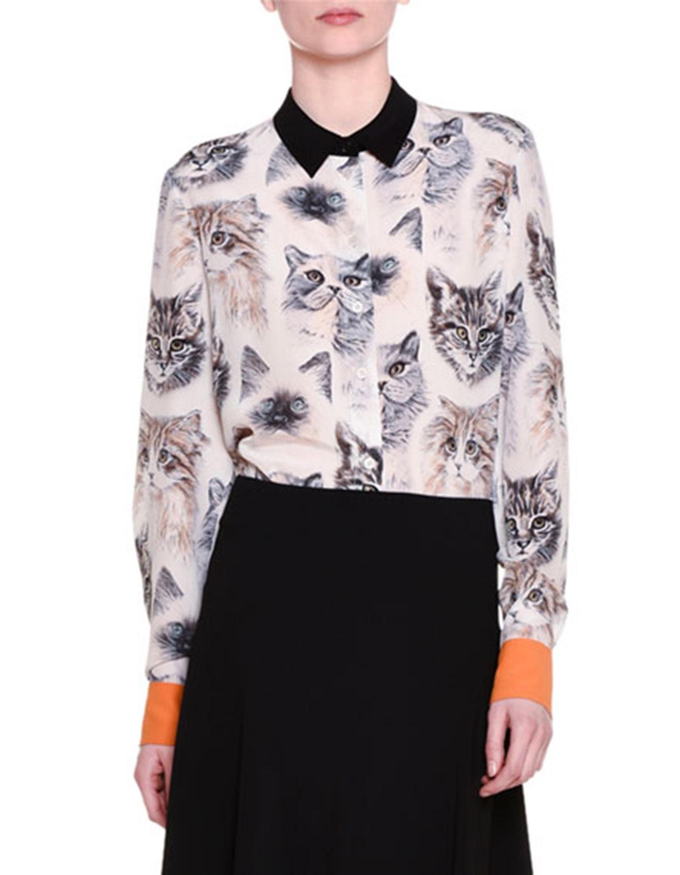 Stella McCartney Silk Cat Print Wilson Blouse Sz IT42

Made In: Hungary
Color: Cream, black
Composition: 100% Silk
Lining: None
Closure/Opening: Front button closure
Retail Price: $825 + tax
Overall Condition: Excellent pre-owned condition
Marked