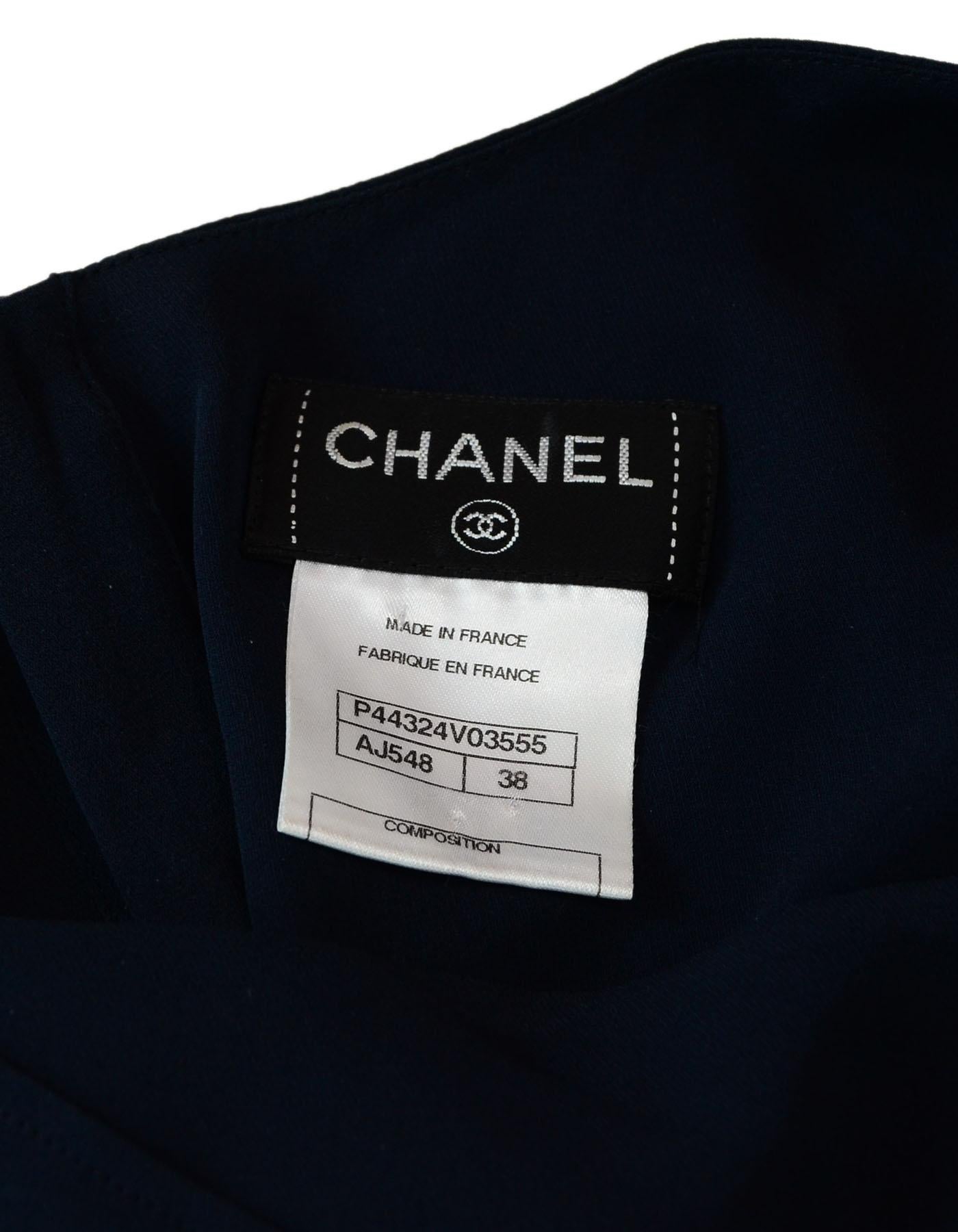 Chanel Navy Silk Top Sz FR38 In Excellent Condition In New York, NY