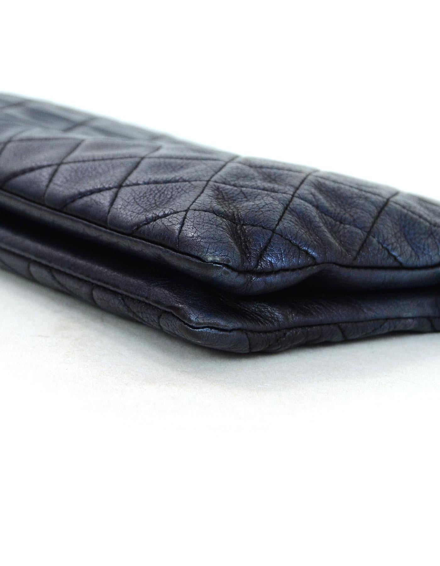 Chanel Metallic Blue Quilted Boy Clutch Bag with Box, Dust Bag & Auth Card In Good Condition In New York, NY