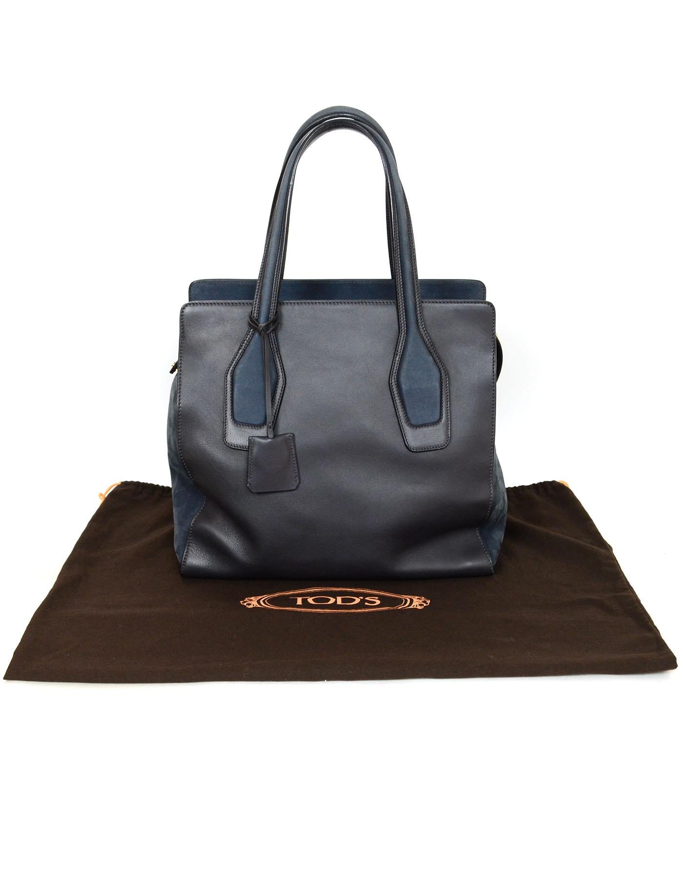 Tod's Black Leather & Navy Suede Tote Bag with Dust Bag 4