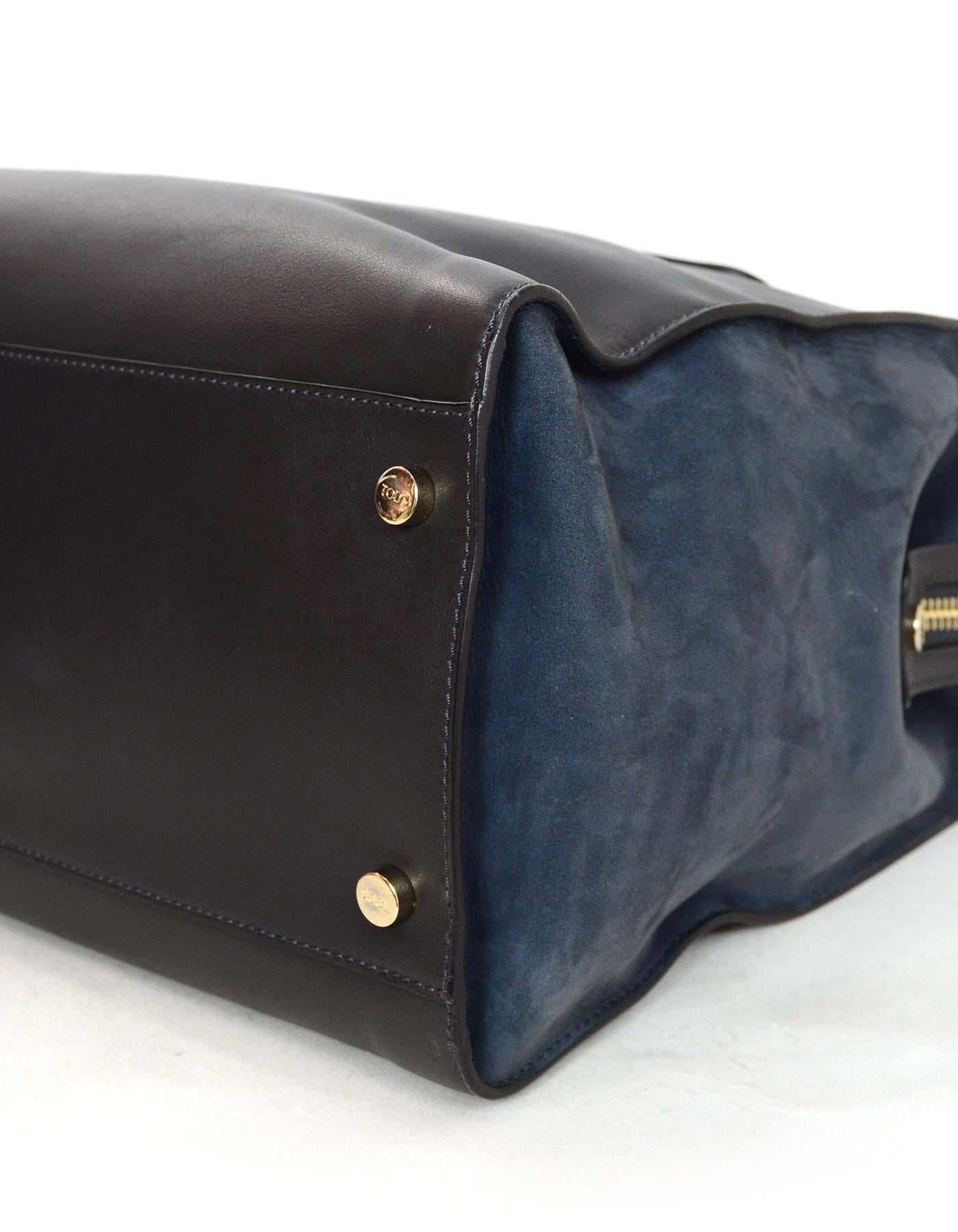 Women's Tod's Black Leather & Navy Suede Tote Bag with Dust Bag