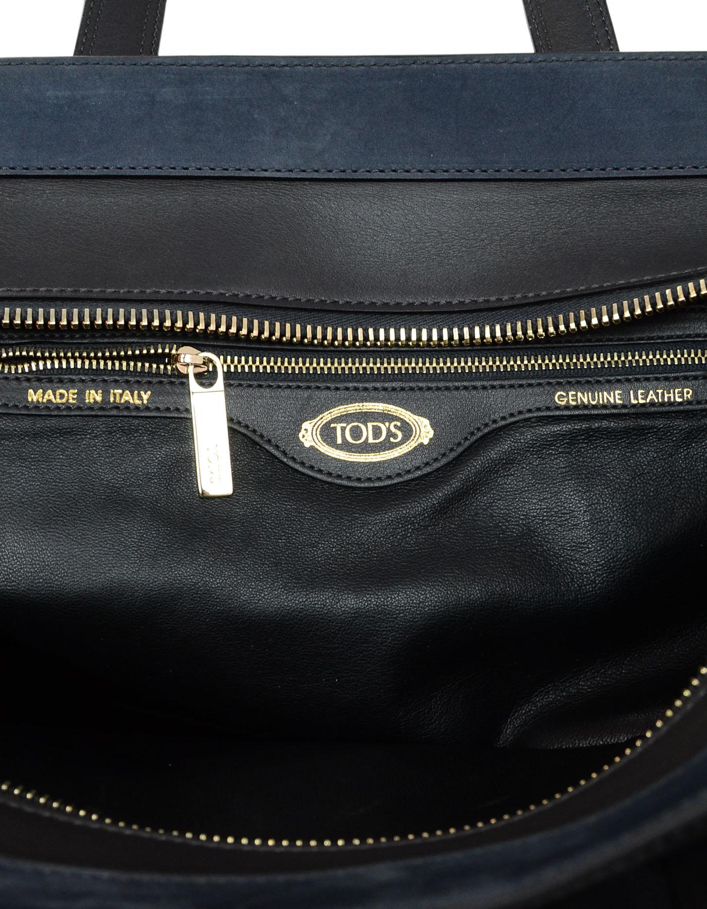 Tod's Black Leather & Navy Suede Tote Bag with Dust Bag 2