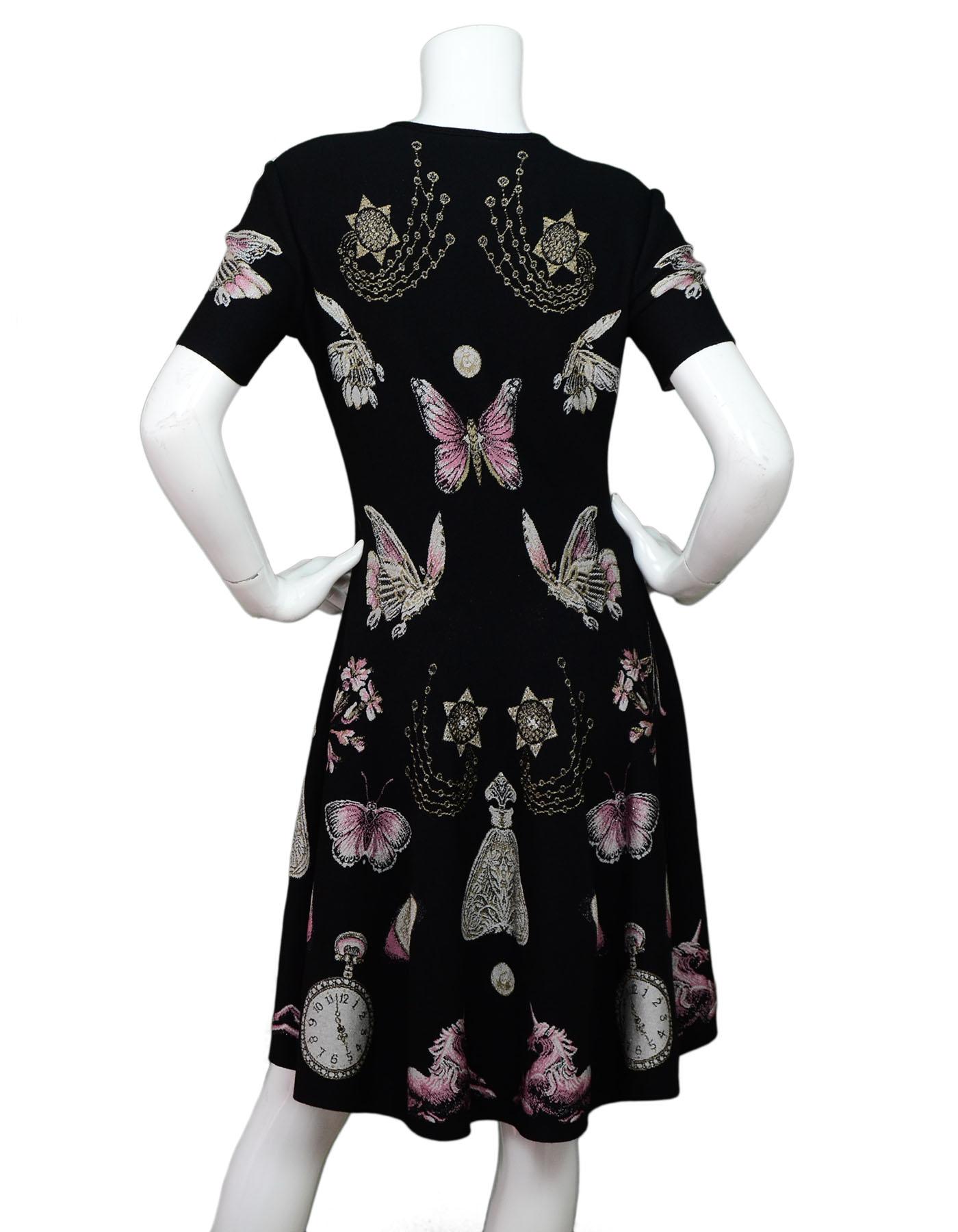 Alexander McQueen Black Butterfly Print Obsession Volume Skater Dress Sz L NWT In Excellent Condition In New York, NY