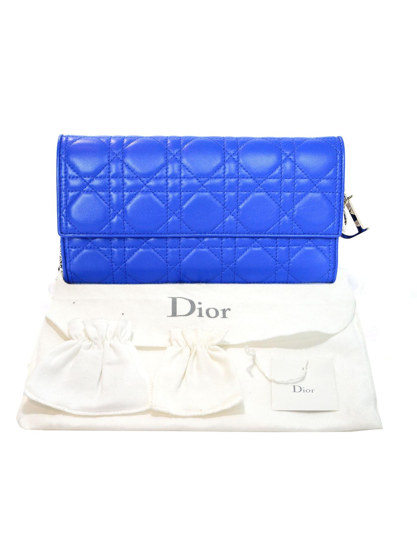 Christian Dior Cobalt Blue Cannage Rendezvous Wallet On Chain WOC Crossbody Bag 5