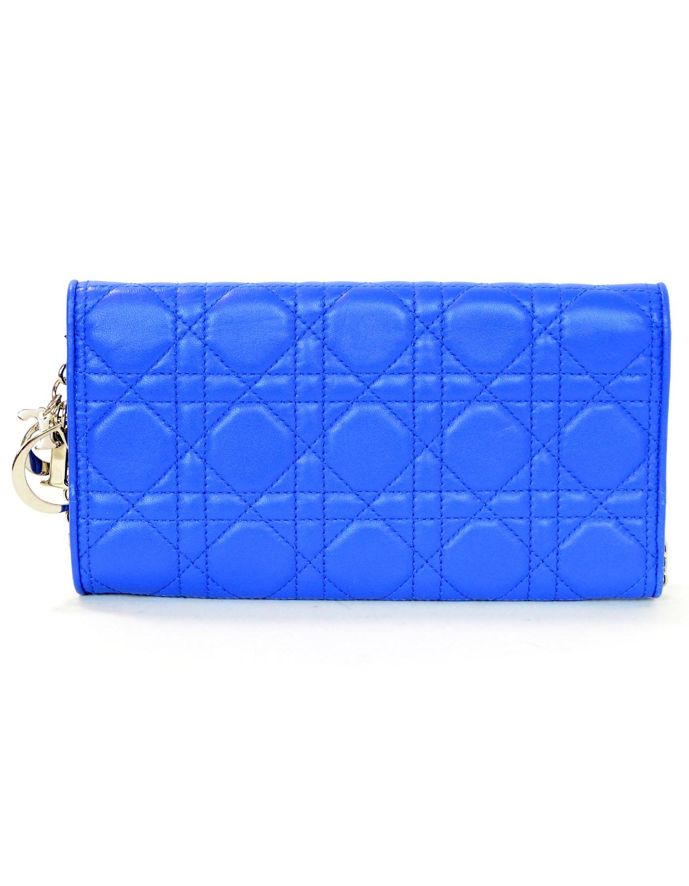 Christian Dior Cobalt Blue Cannage Rendezvous Wallet On Chain WOC Crossbody Bag In Excellent Condition In New York, NY