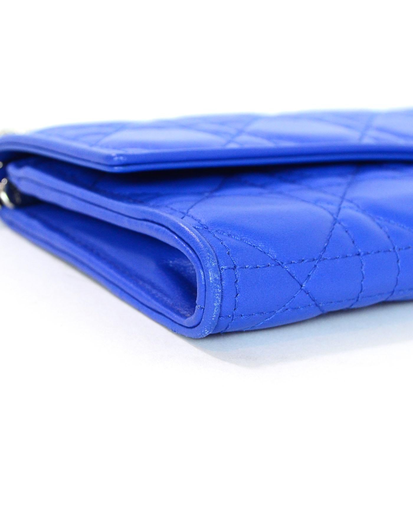 Women's Christian Dior Cobalt Blue Cannage Rendezvous Wallet On Chain WOC Crossbody Bag