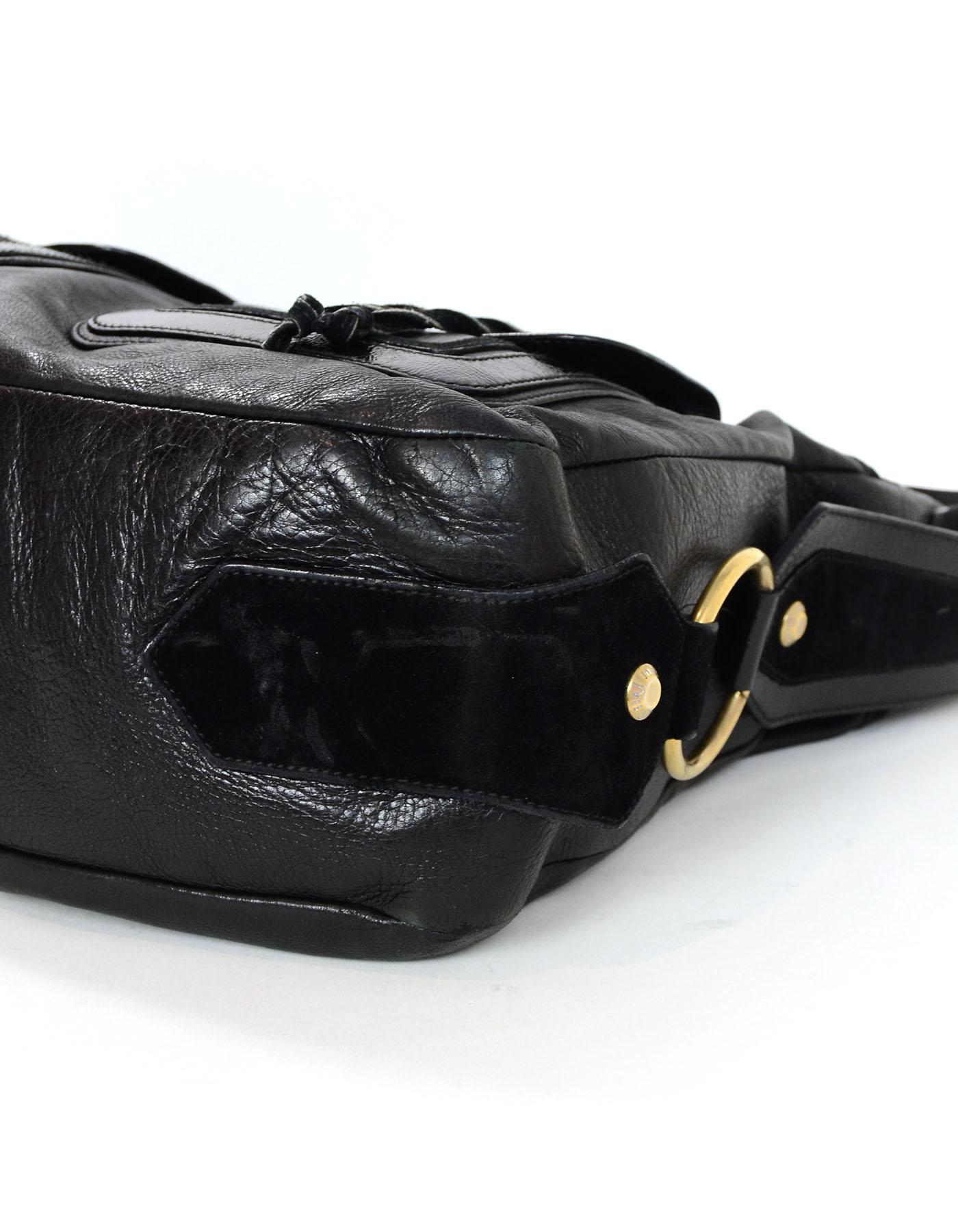 Women's Yves Saint Laurent YSL Black Leather Drawstring Hobo Bag