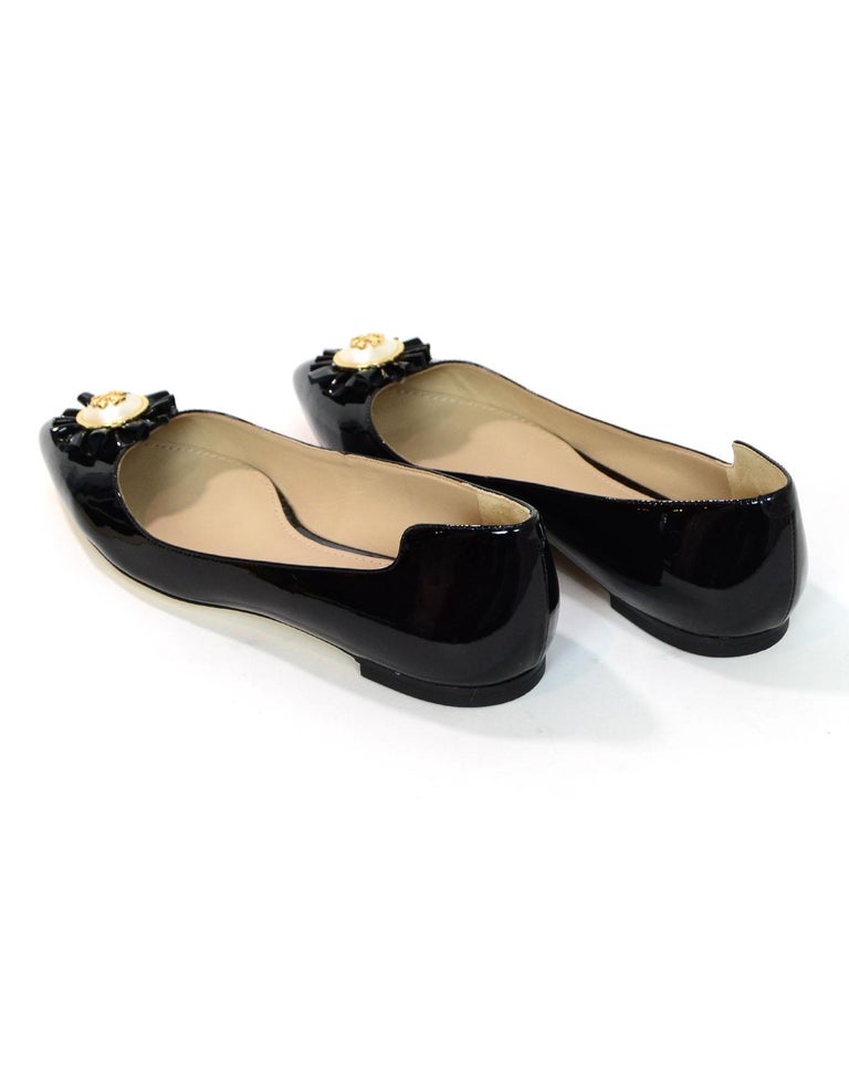 Tory Burch Black Patent Leather Melody Pearl Flats Sz 7M NEW with DB ...