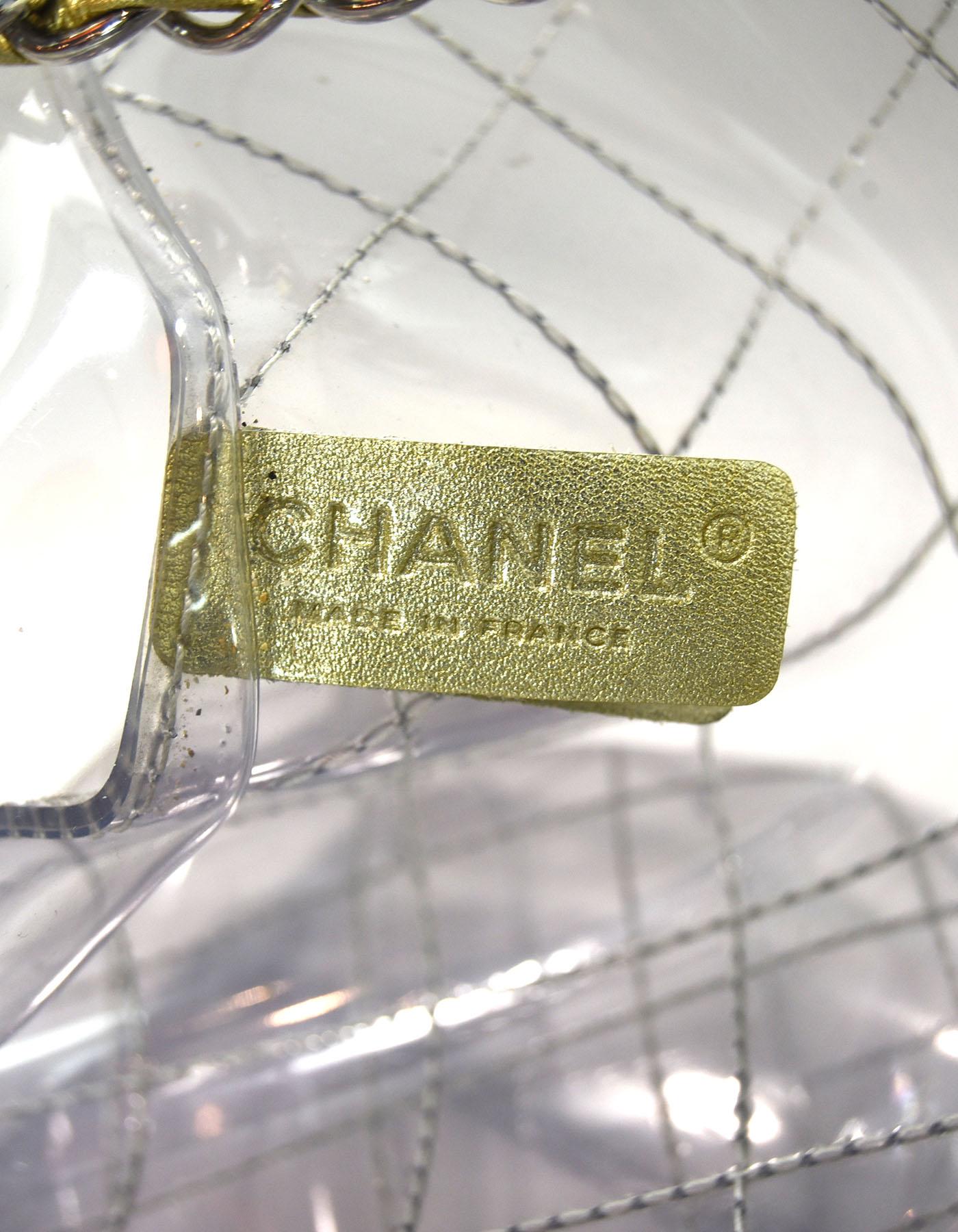 Chanel Collectors Clear and Gold Quilted PVC XXL CC Tote Bag In Excellent Condition In New York, NY