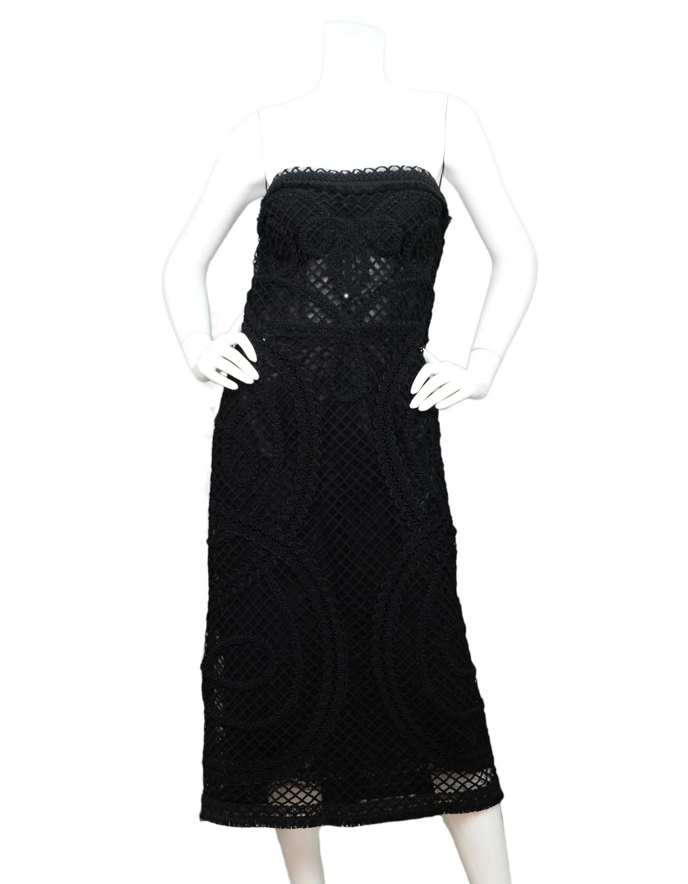 Women's Dolce & Gabbana '15 Runway Black Embroidered Strapless Dress Sz IT48/US12