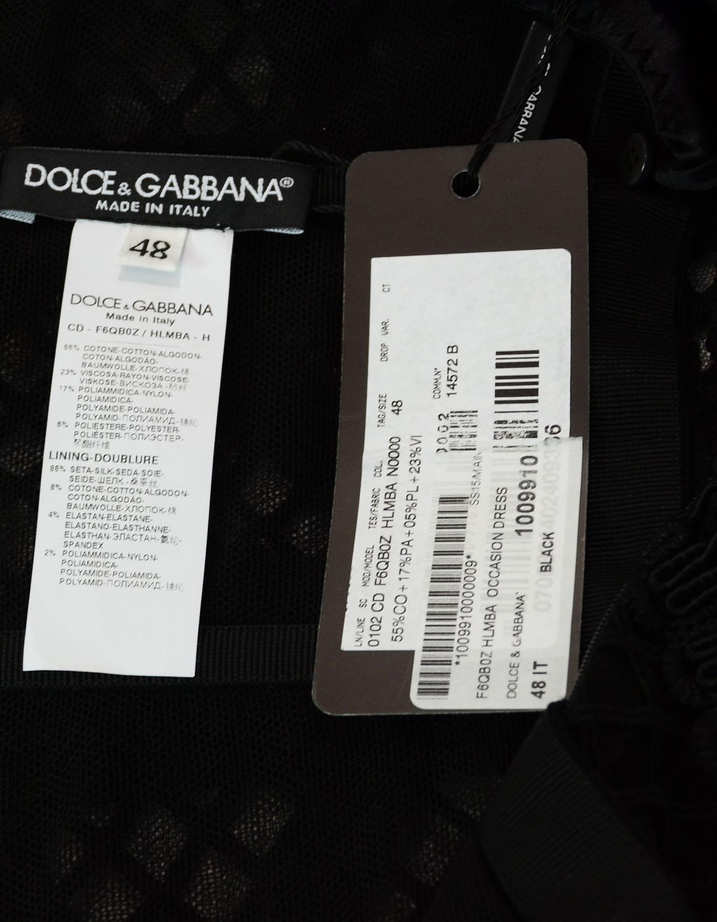 Dolce & Gabbana '15 Runway Black Embroidered Strapless Dress Sz IT48/US12 2