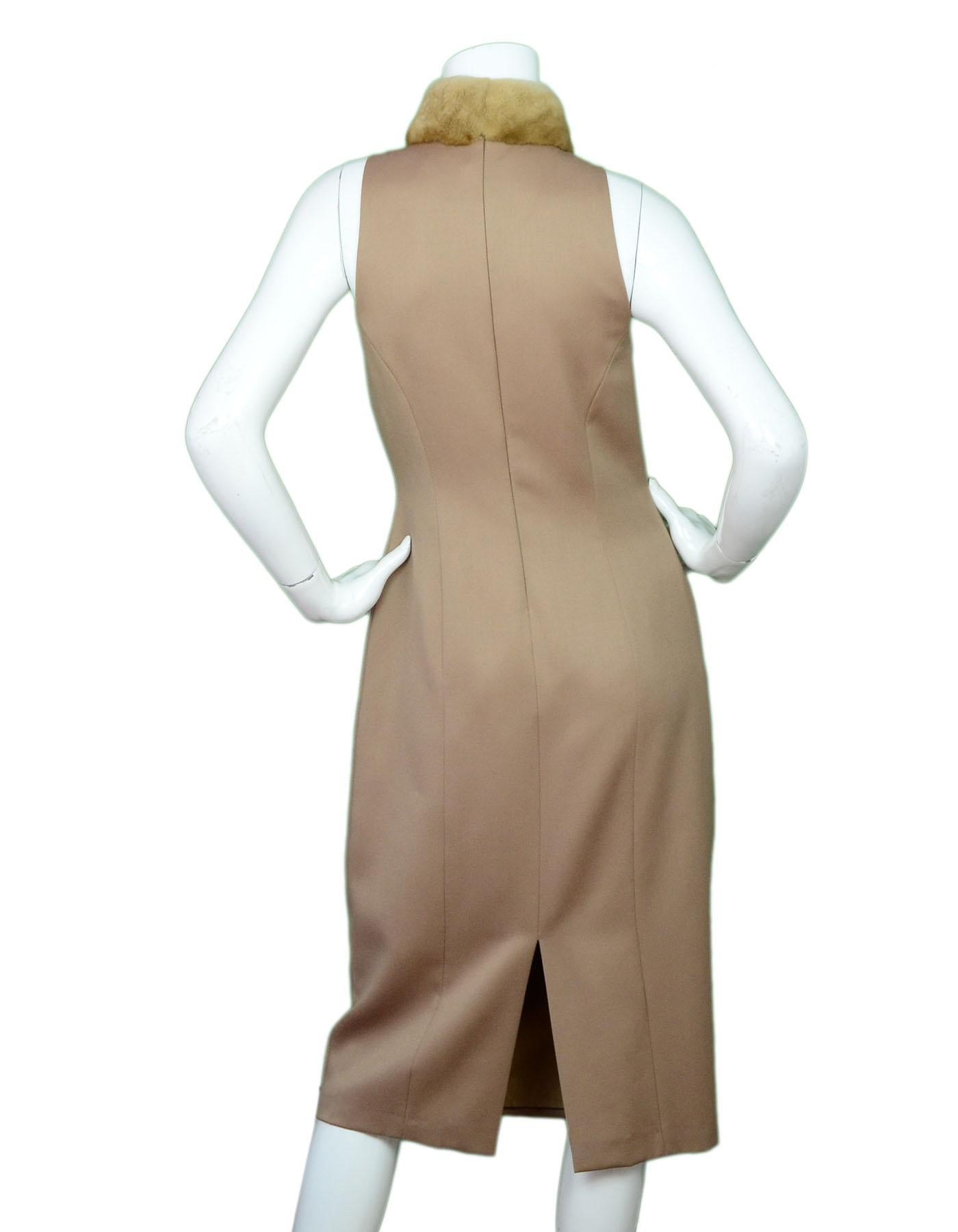 Brown Blumarine Camel Wool Dress with Fur Collar