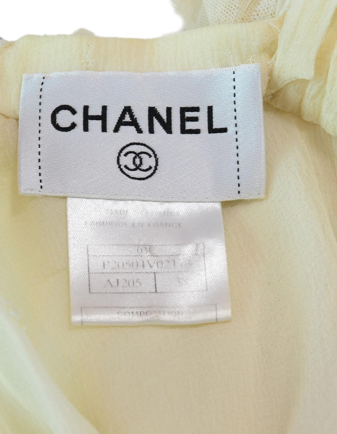 Beige Chanel Cream Silk Chiffon Dress with Mesh Rosettes Sz FR38