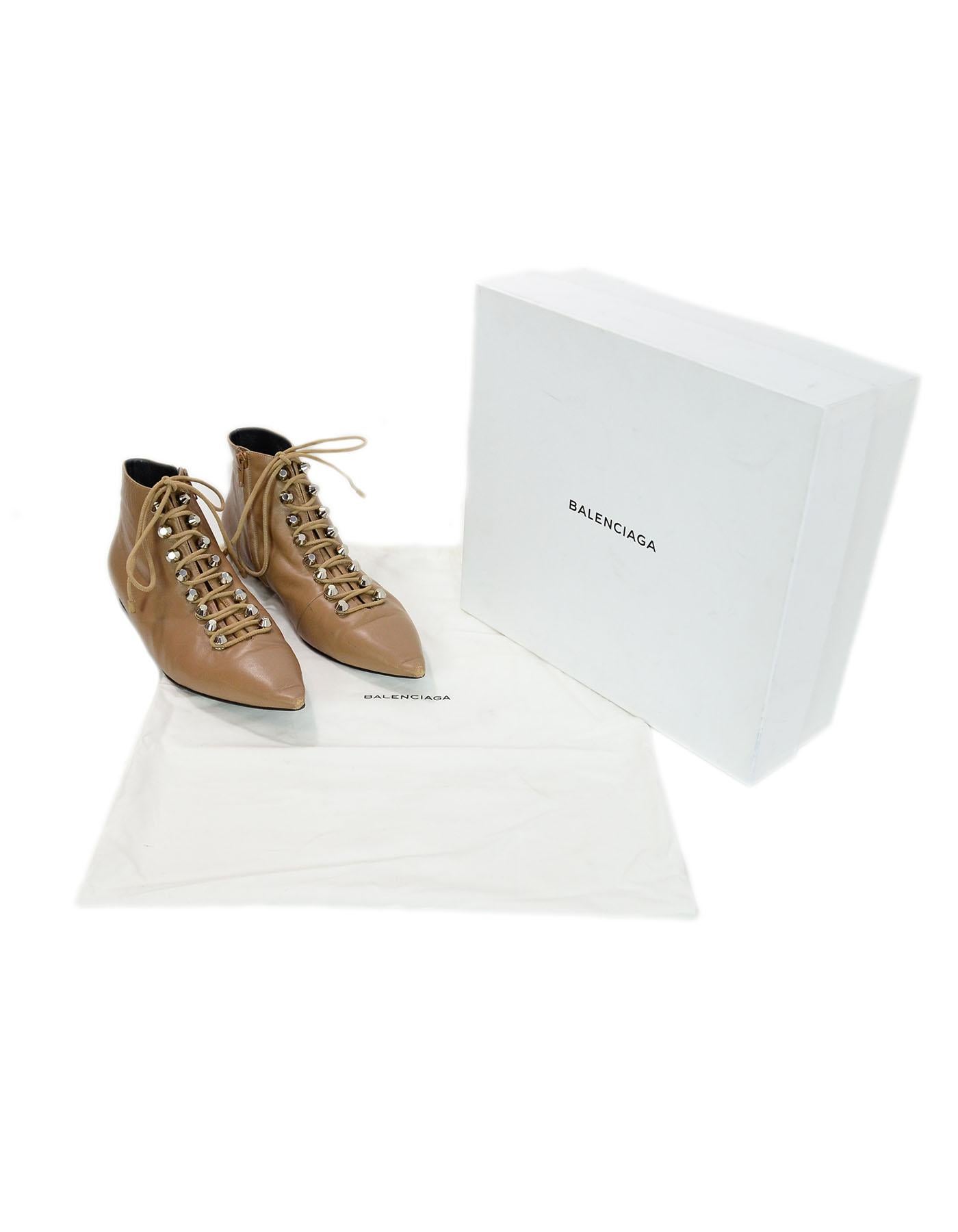 Brown Balenciaga Tan Leather Pointed Toe Ankle Boots Sz 40 with Box, DB