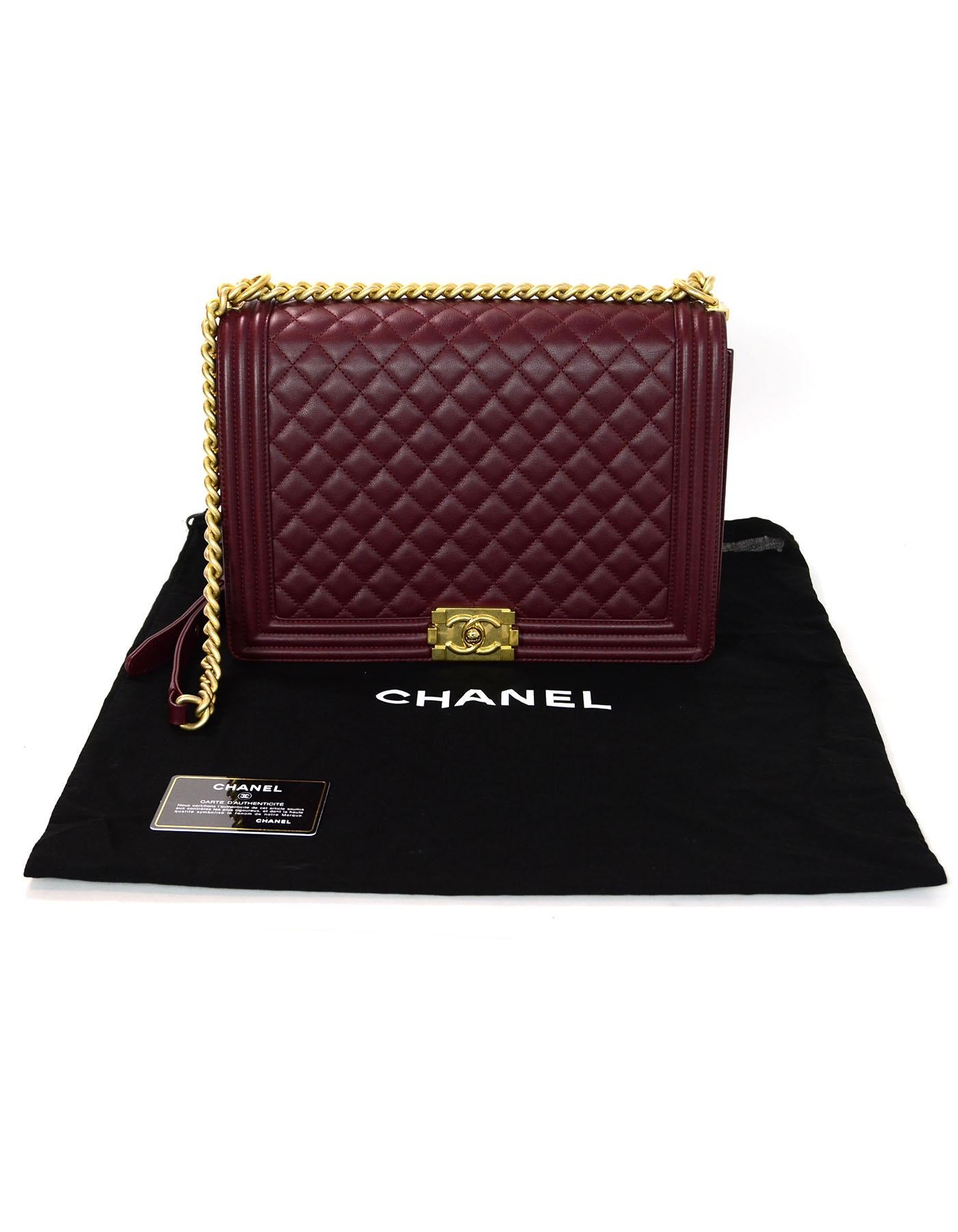 Women's Chanel Burgundy Quilted Lambskin Leather Large Boy Crossbody Flap Bag
