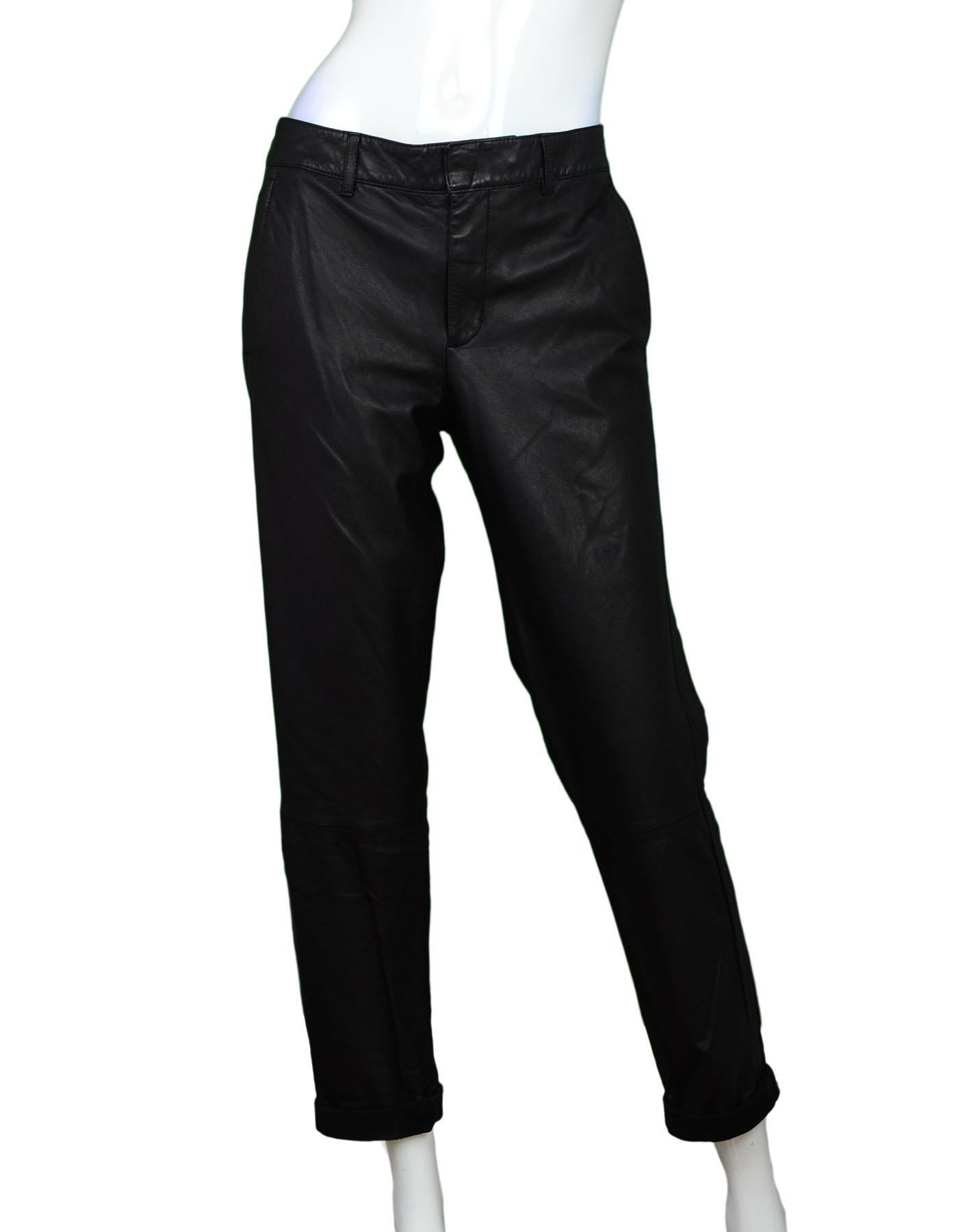 Vince Black Leather Pants Sz 10 NWT

Made In: China
Color: Black
Composition: 100% leather
Closure/Opening: Front zip and hook and eye closure
Exterior Pockets: Slit pockets at sides
Overall Condition: Excellent pre-owned condition - NWT
Included: