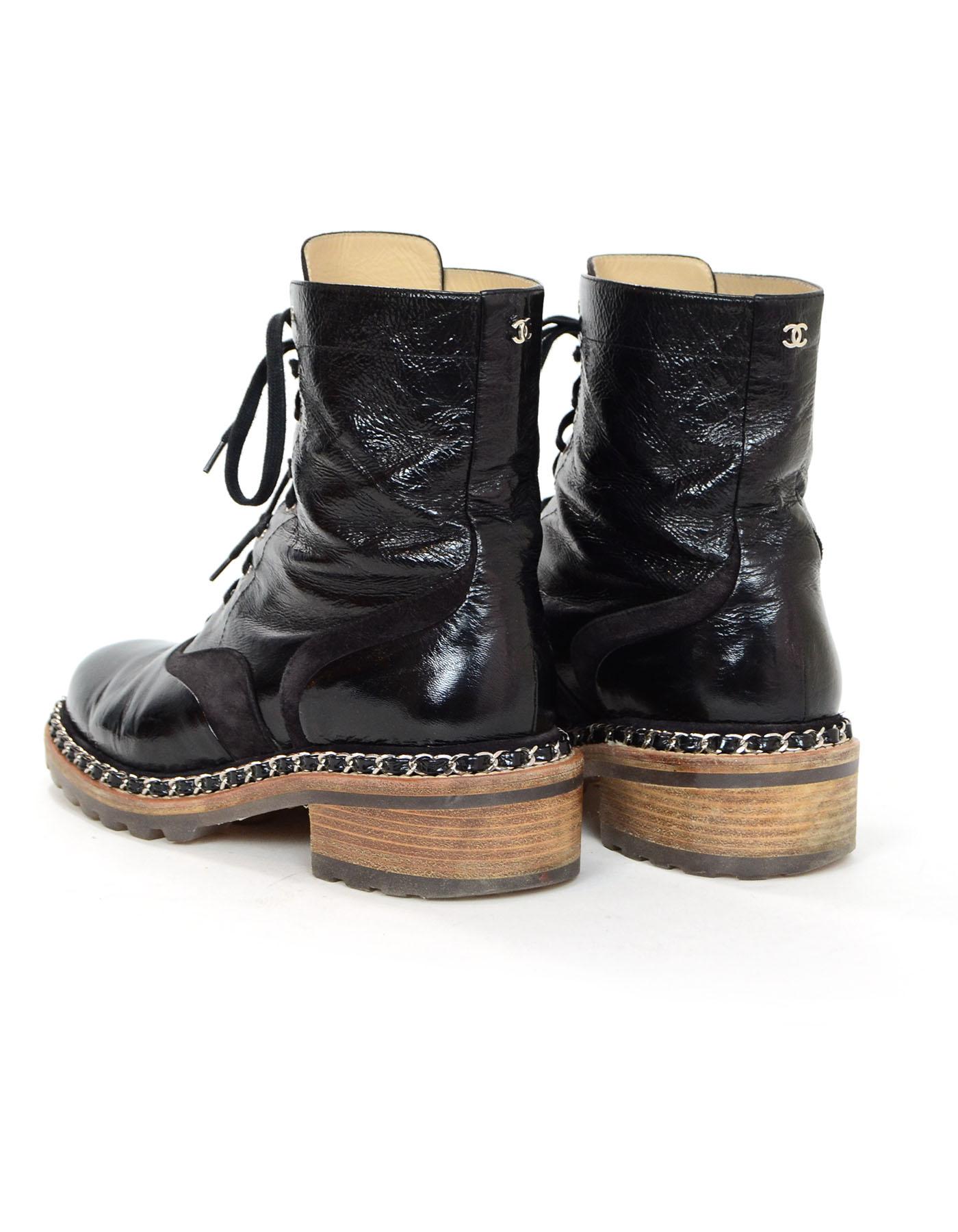 Women's Chanel Black Patent & Chain Trim Boots Sz 40.5