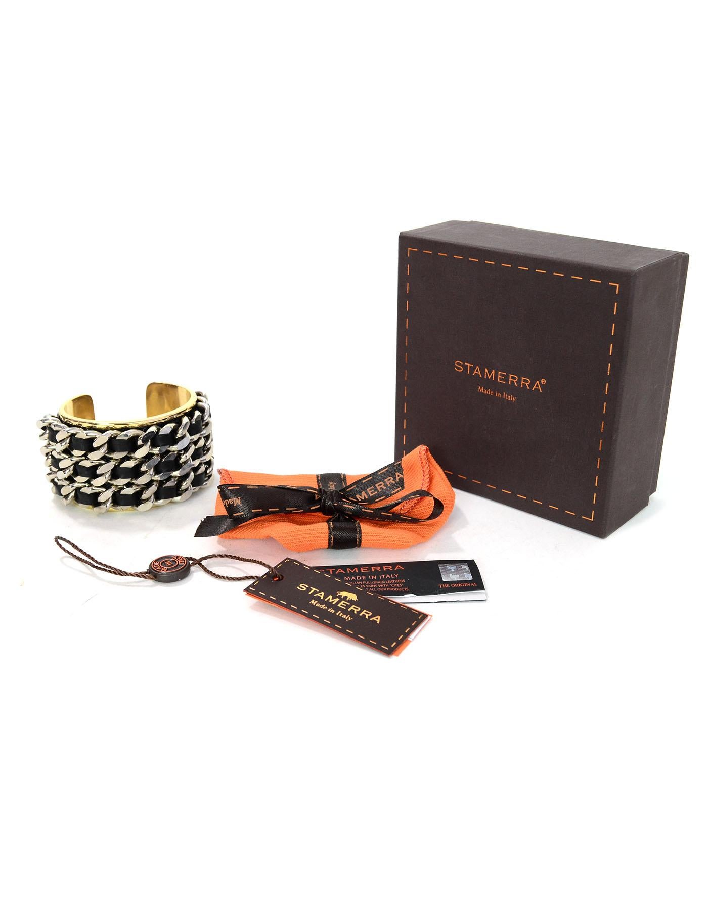 Stamerra Black Leather Chain-Link Cuff Bracelet with Box & Dust Bag 1