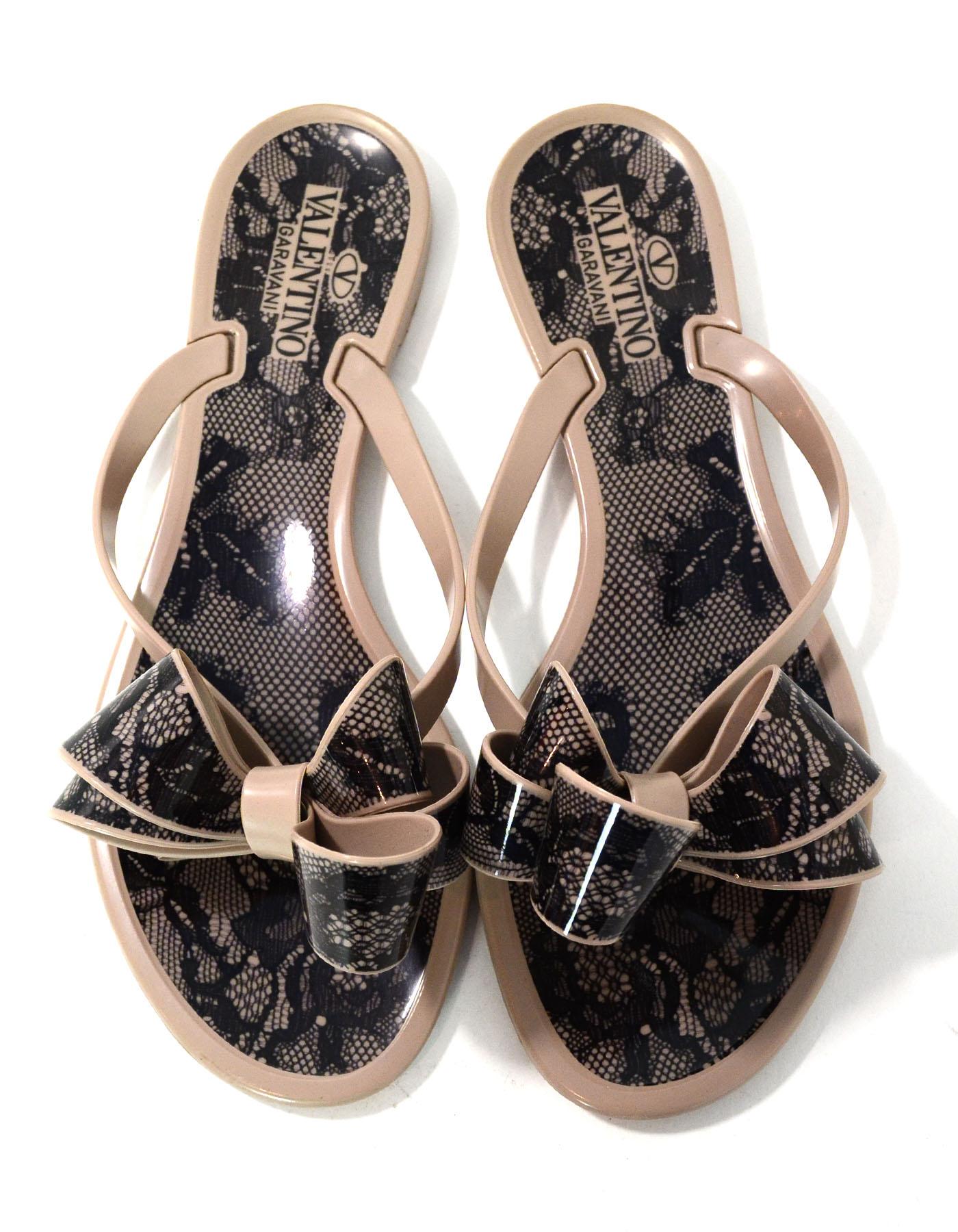 Brown Valentino Nude & Black Lace Print Sandals Sz 36