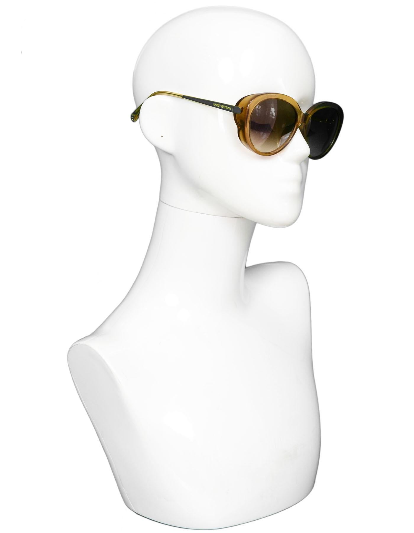 Louis Vuitton Honey Glitter Acetate Bluebell Sunglasses
Features fine glitter sparkles in frame

Made In: Italy
Color: Honey
Materials: Resin, metal
Overall Condition: Very good pre-owned condition with the exception of some lense scratches