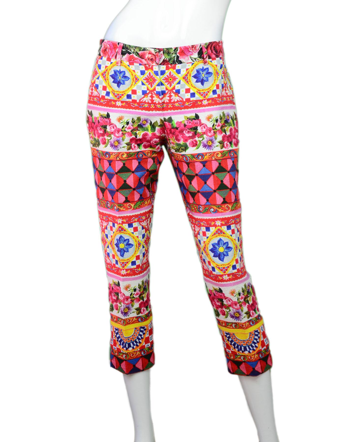 Dolce & Gabbana Multi-Color Majolica Capri Sz IT40

Made In: Italy
Color: Multi
Composition: 99% cotton, 1% elastane
Closure/Opening: Font zip and snap button closure
Exterior Pockets: None - pockets have been stitched closed
Overall Condition: