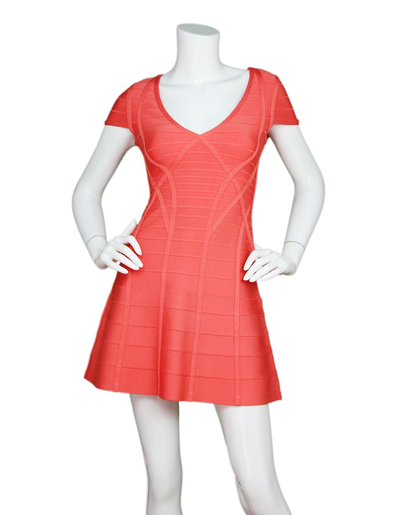 Red Herve Leger Sunburst Simona Bandage Flare Dress Sz XS