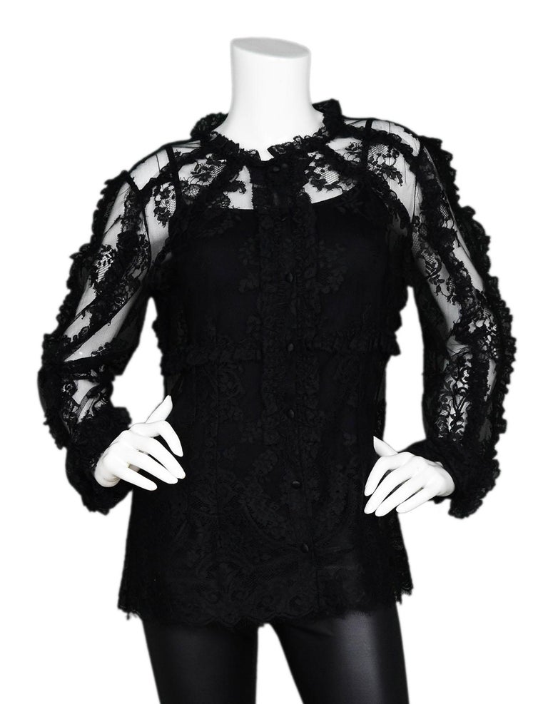 Dolce and Gabbana Black Ruffle Lace Top Sz IT46 NWT For Sale at 1stDibs