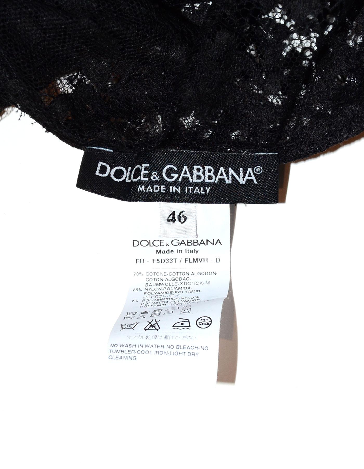 Dolce & Gabbana Black Ruffle Lace Top Sz IT46 NWT In Excellent Condition In New York, NY