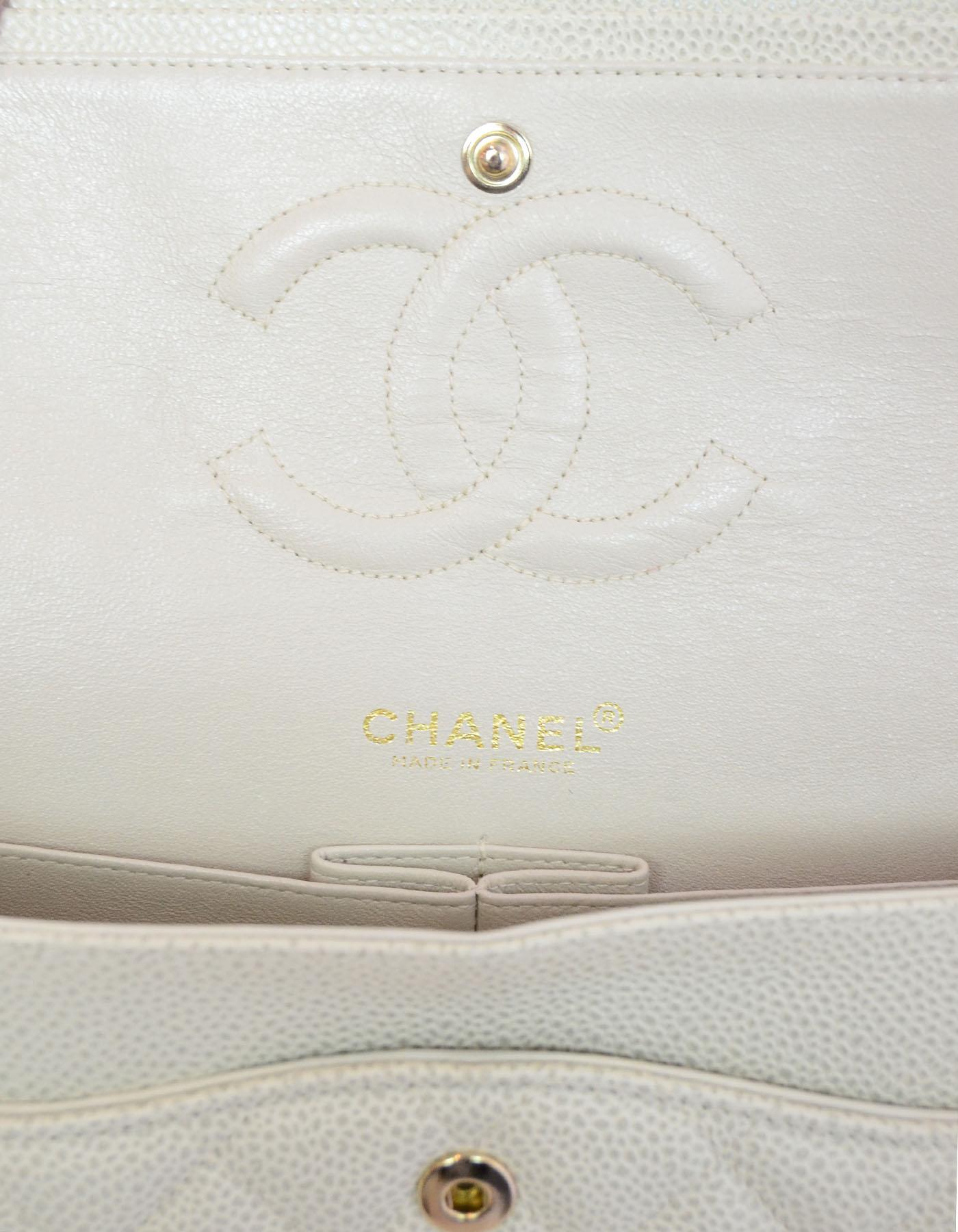 Chanel Beige Quilted Caviar Medium 10 Inch Double Flap Classic Bag 2