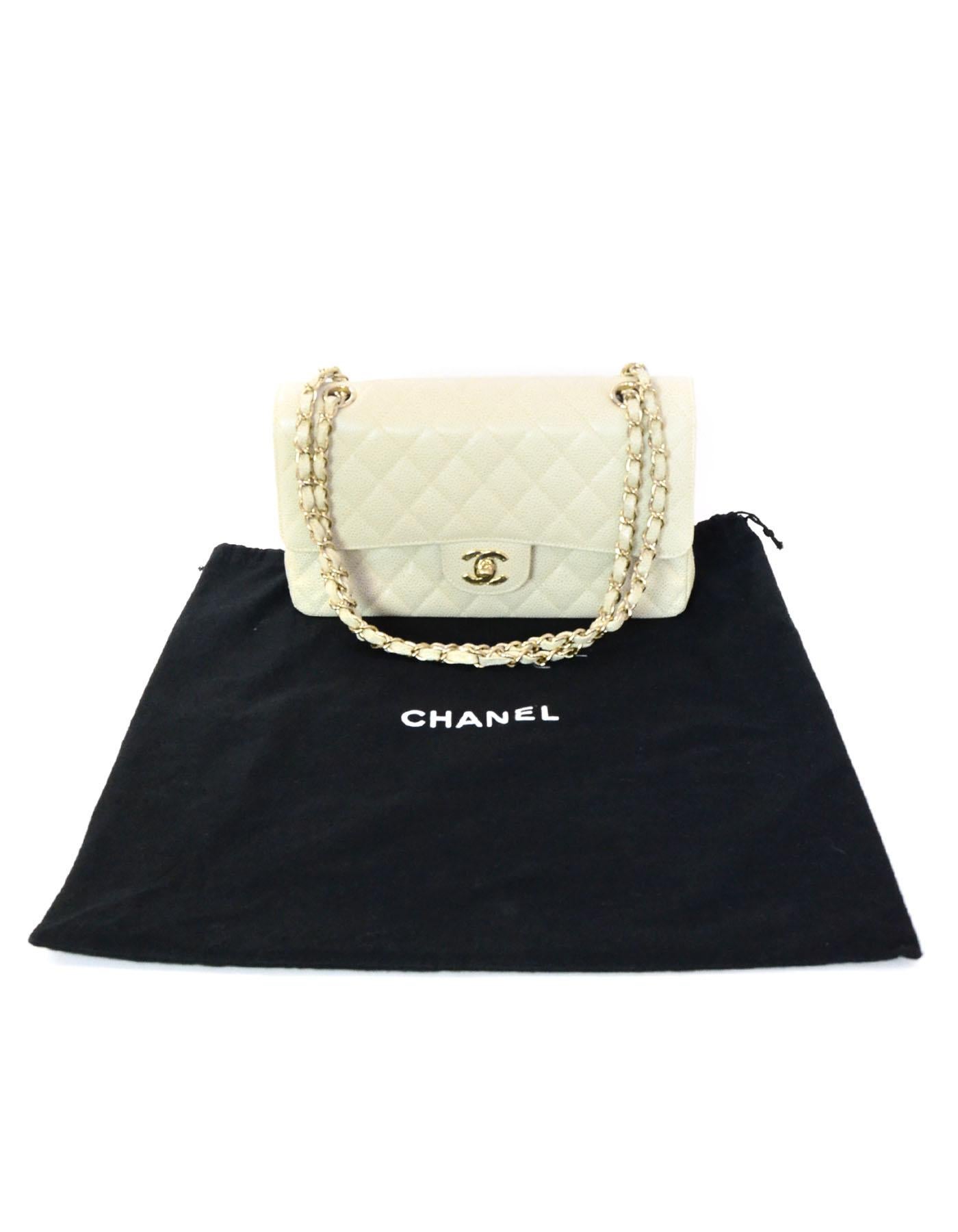 Chanel Beige Quilted Caviar Medium 10 Inch Double Flap Classic Bag 4