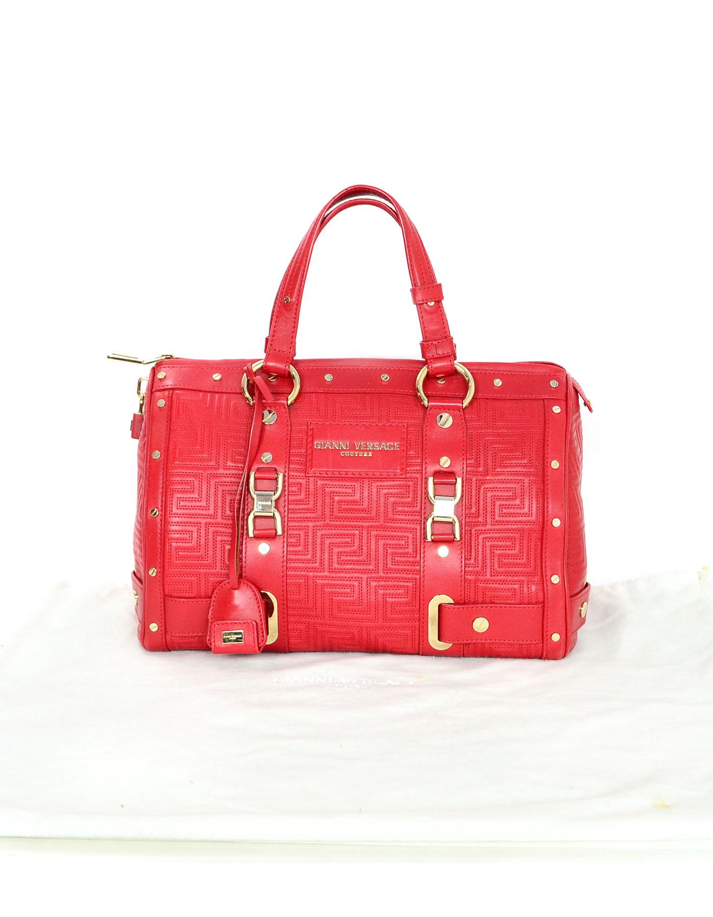 Versace Red Quilted Leather Boston Bag  1