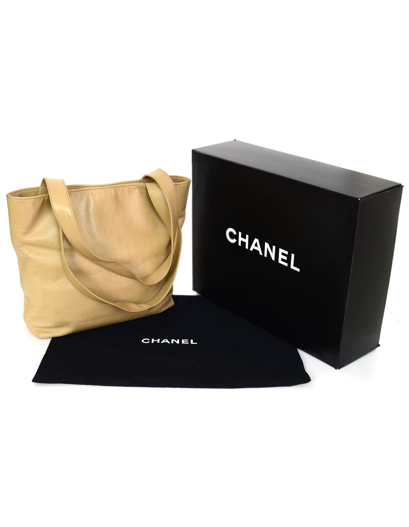 Chanel Beige Leather CC Embossed Tote Bag w. Box & Dust Bag 1