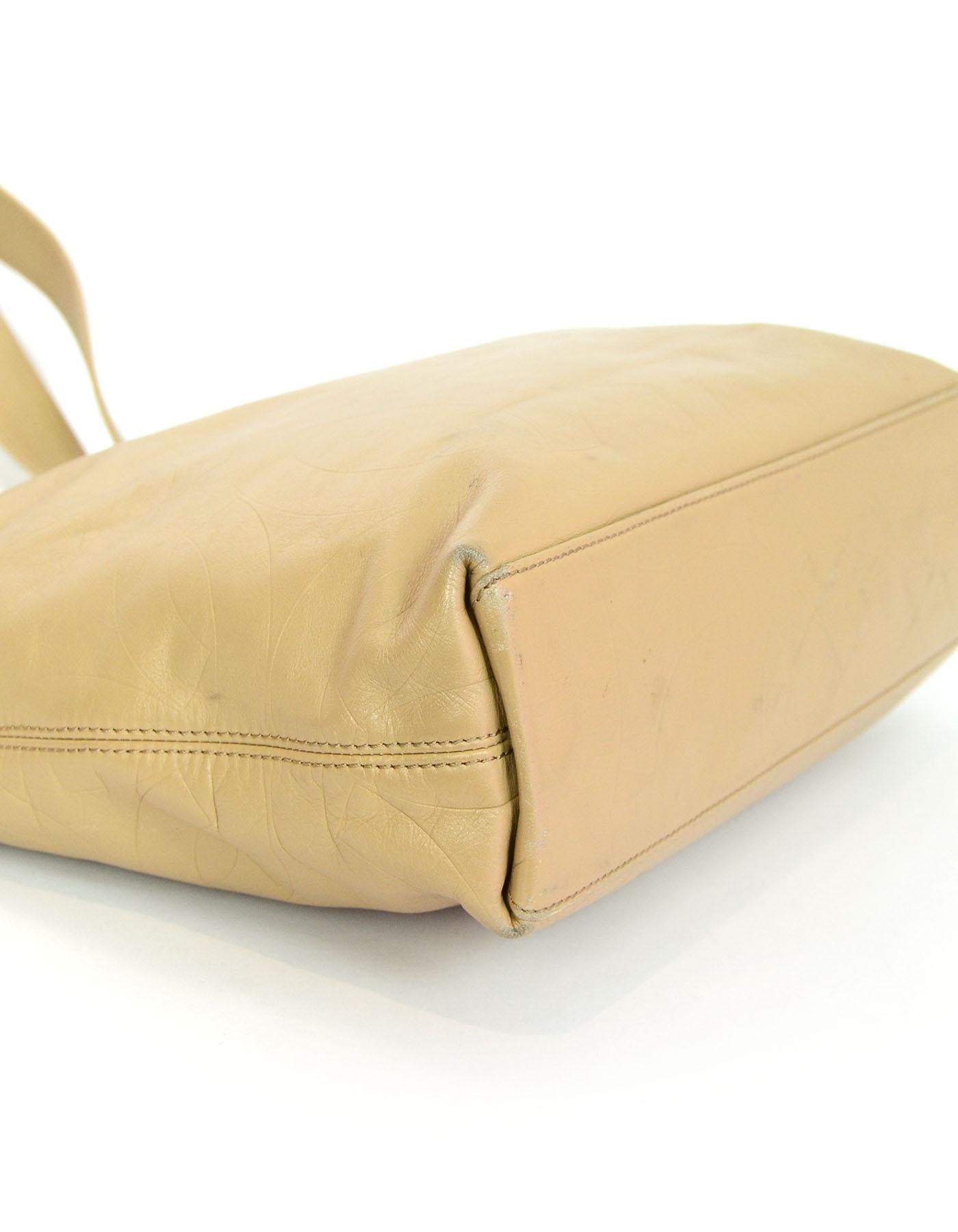 beige leather tote bag