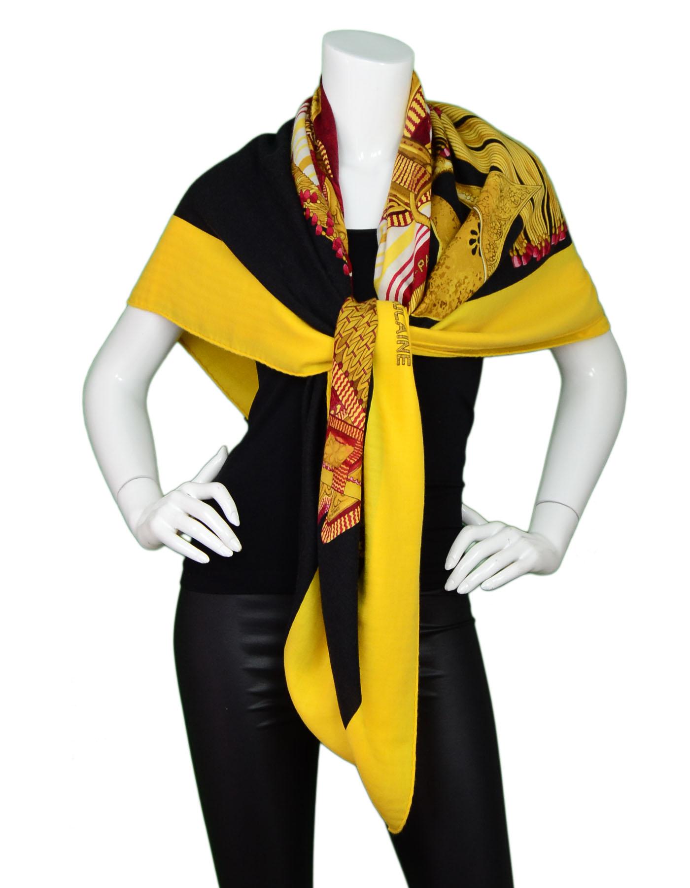 Jaune Hermes Yellow Selle d'Apparat Marocaine Cashmere & Silk 140cm Scarf Shawl (écharpe)