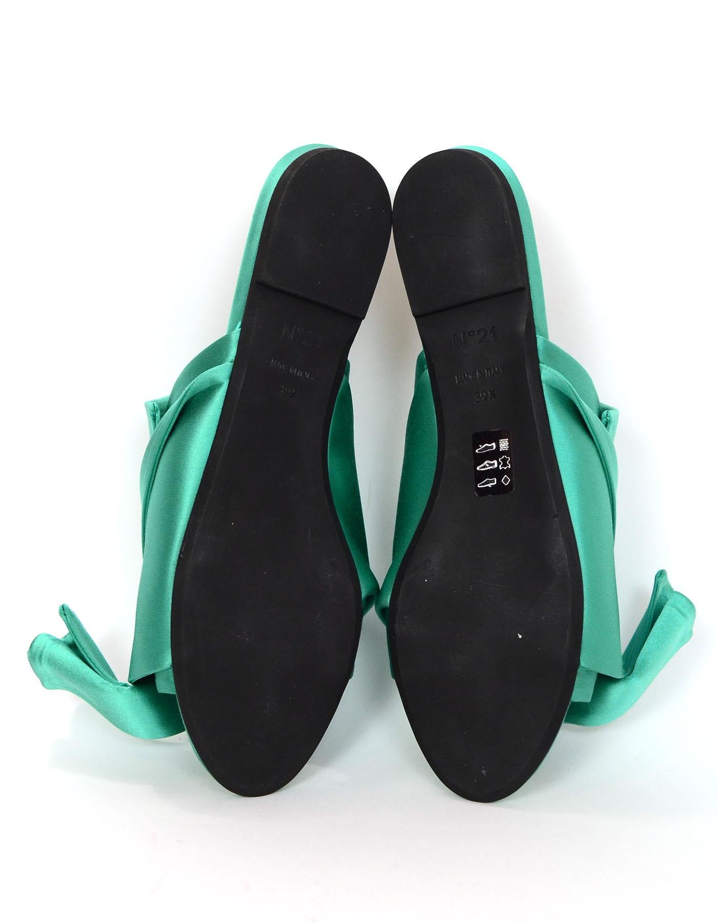 Women's No 21 Green Satin Knotted Open-Toe Mules