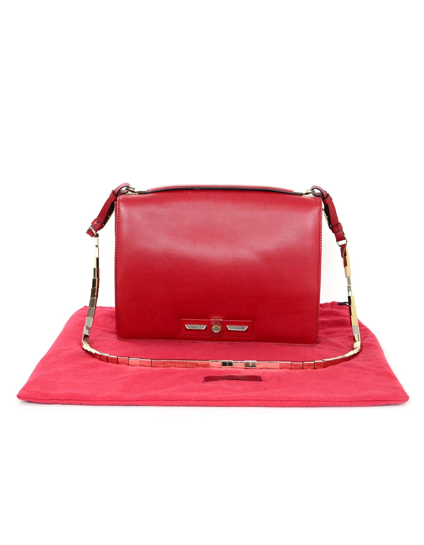 Valentino Red Vitello Rockstud Turnlock Metal Chain Shoulder / Crossbody Bag  6