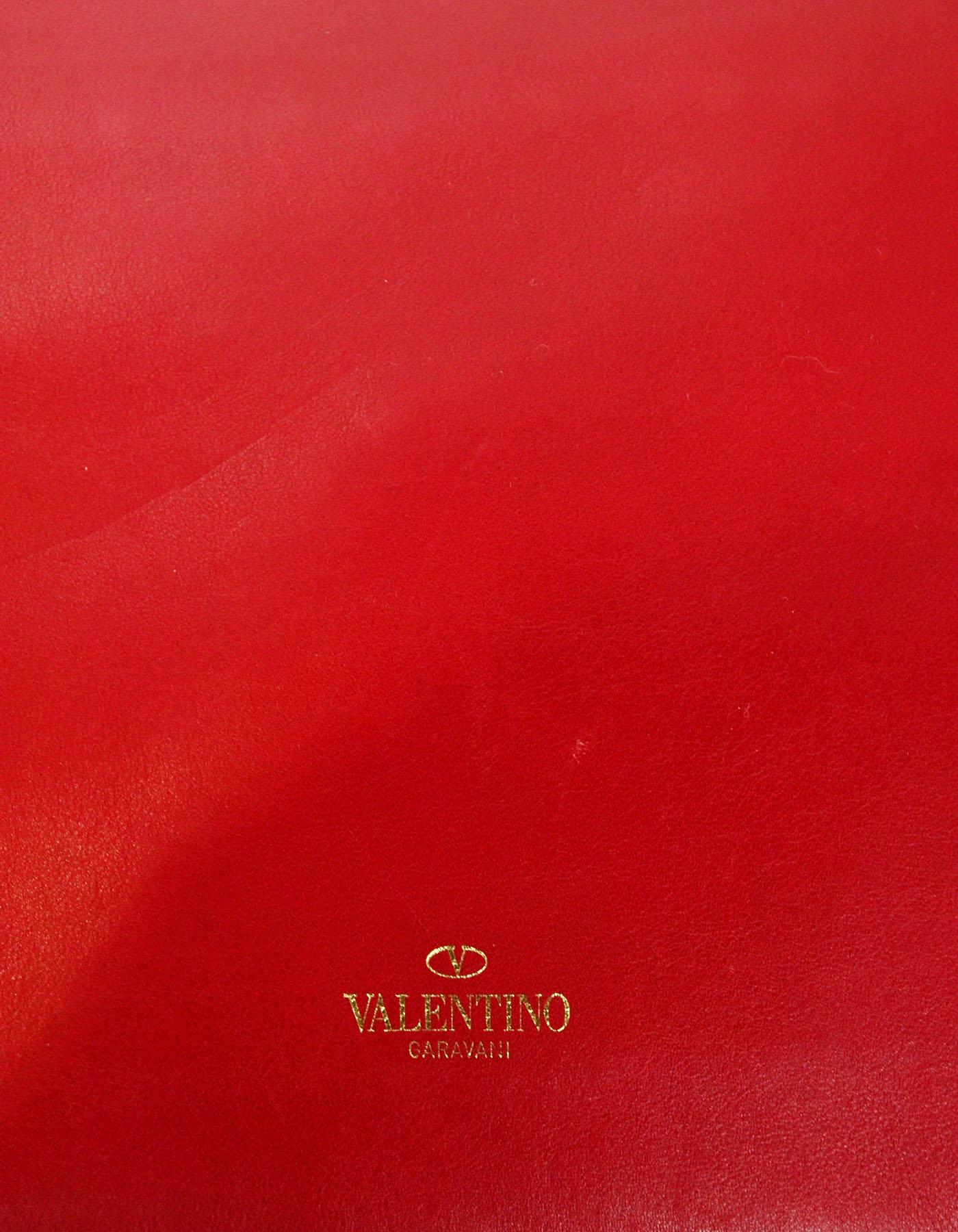Valentino Red Vitello Rockstud Turnlock Metal Chain Shoulder / Crossbody Bag  In Good Condition In New York, NY
