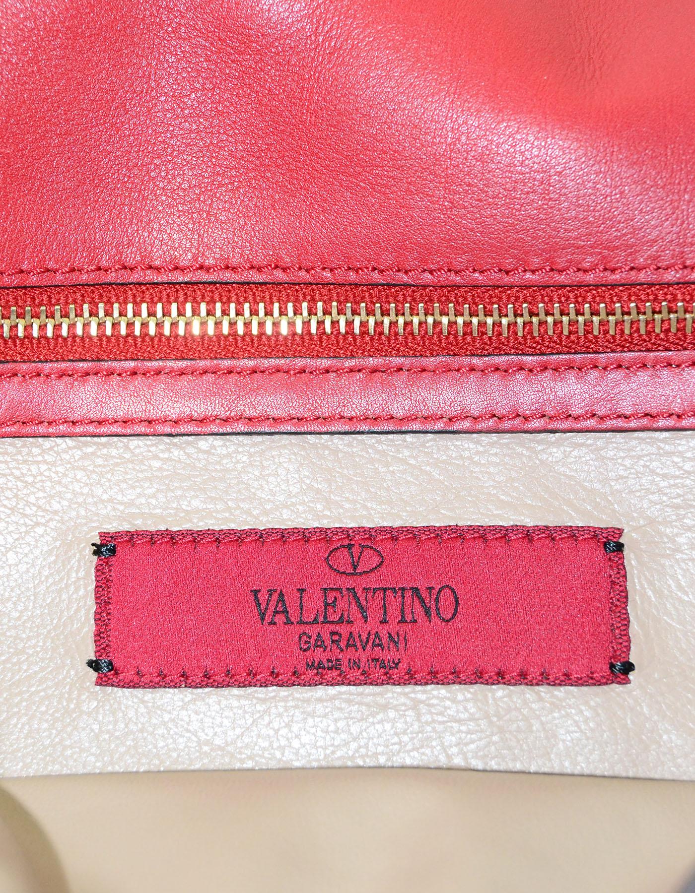 Valentino Red Vitello Rockstud Turnlock Metal Chain Shoulder / Crossbody Bag  3