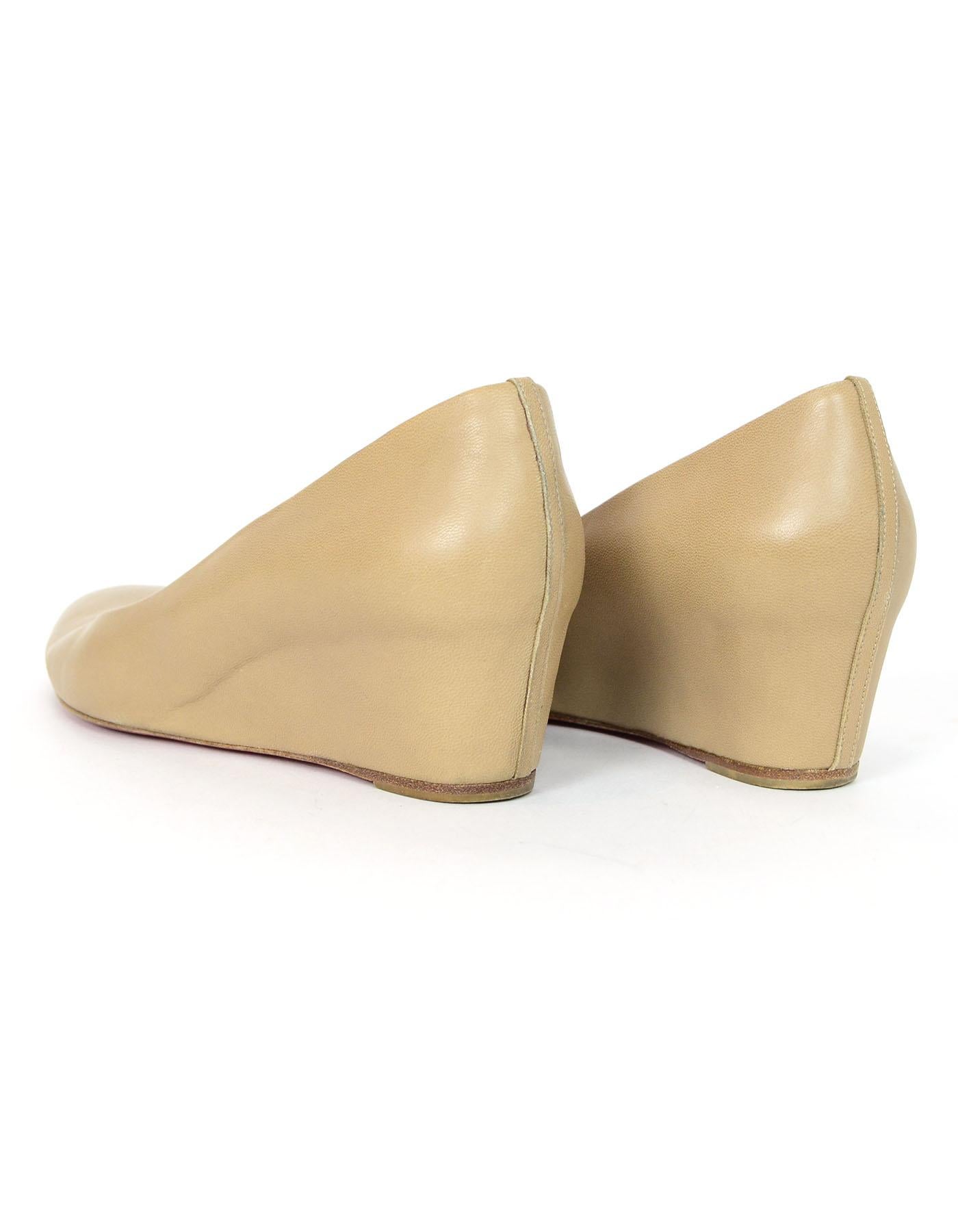 Christian Louboutin Nude Leather Wedges Sz 41 In Excellent Condition In New York, NY