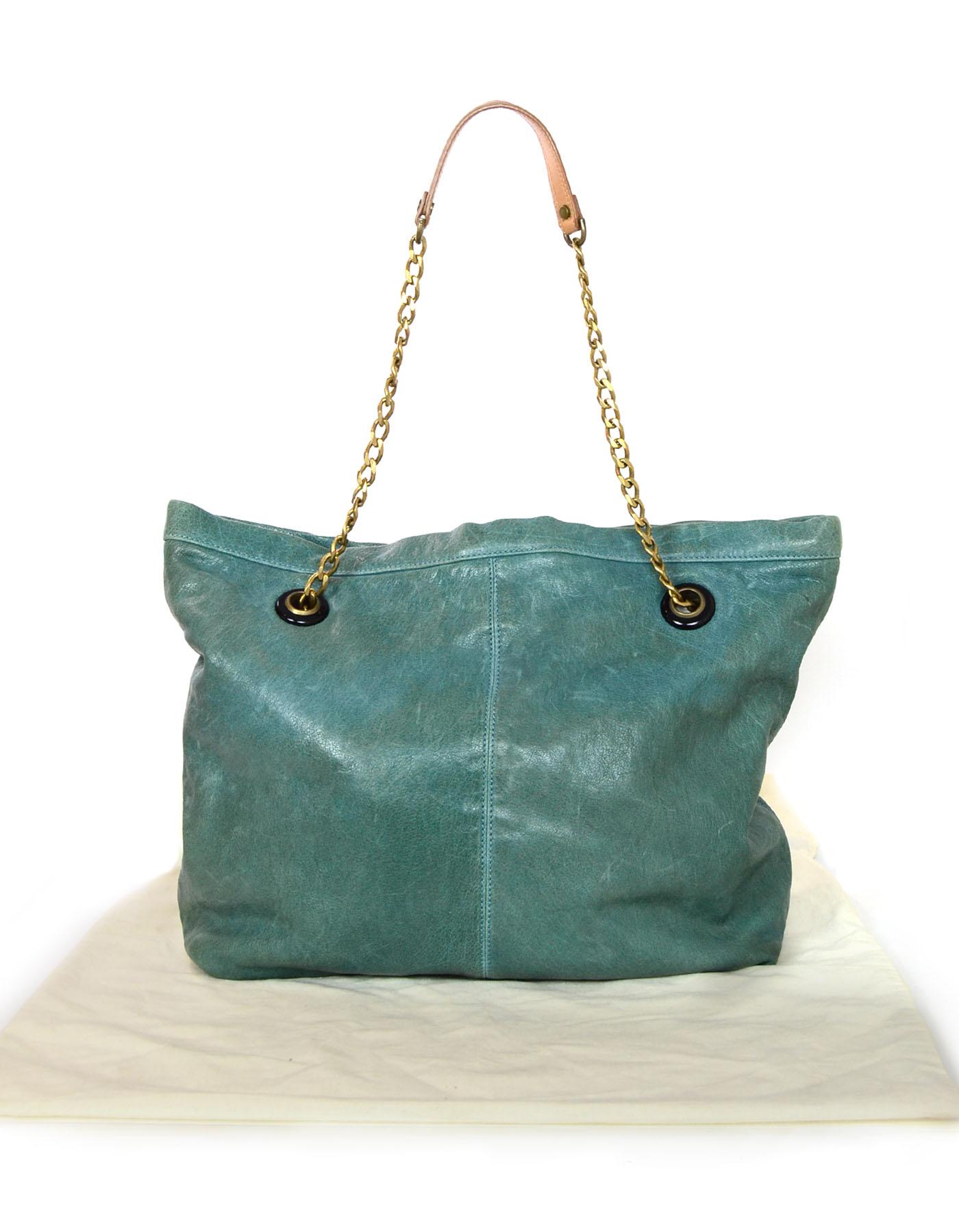 Lanvin Turquoise Distressed Leather Tote Bag w. Dust Bag 4