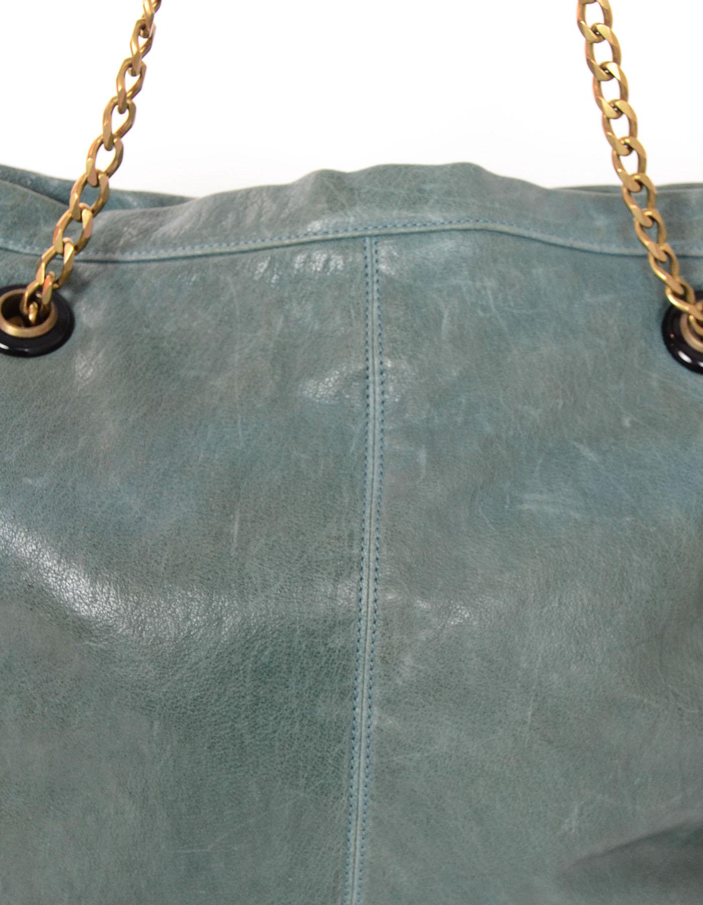 Blue Lanvin Turquoise Distressed Leather Tote Bag w. Dust Bag