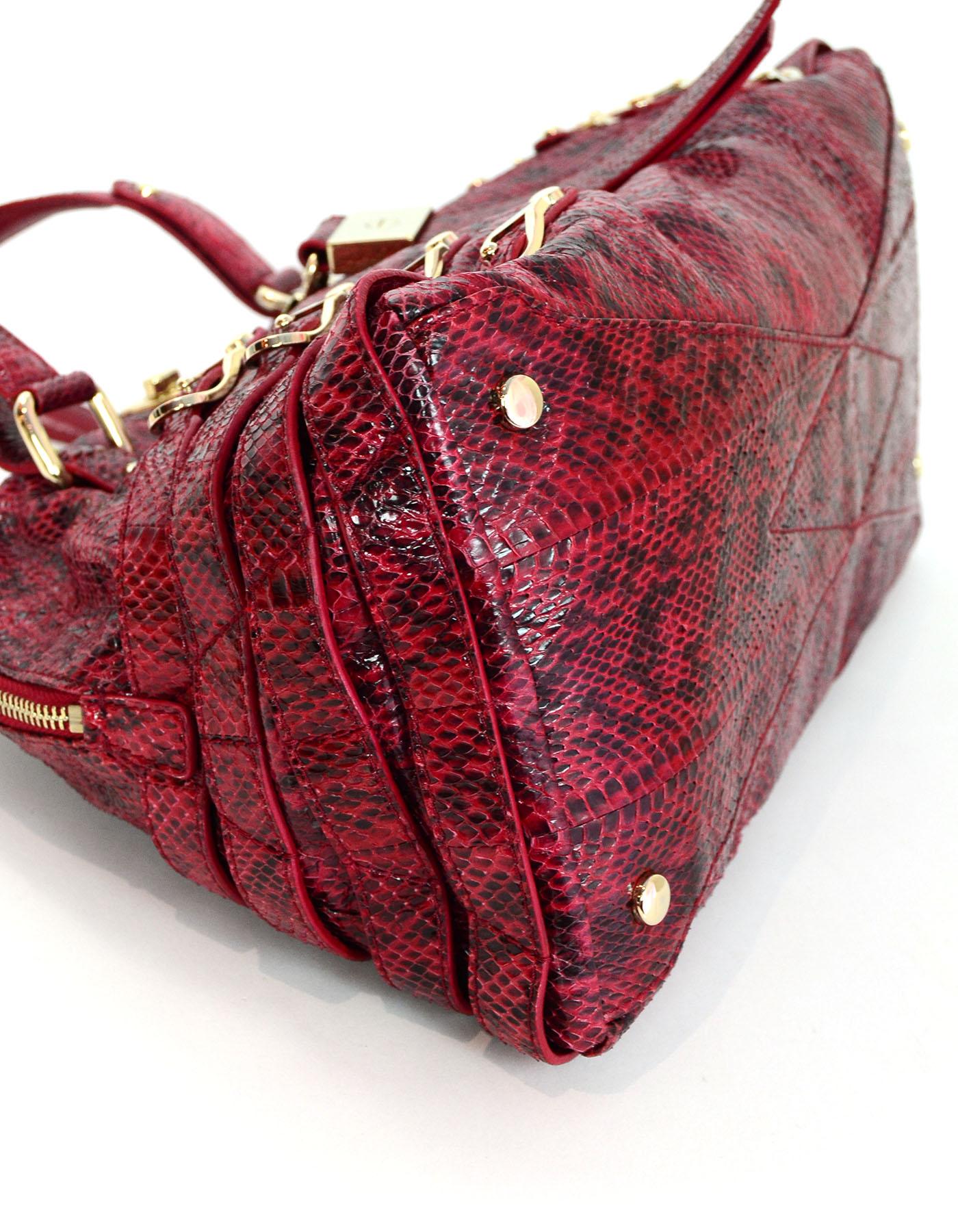 Jimmy Choo Red Snakeskin Buckle Tote Bag with Dust Bag In Excellent Condition In New York, NY
