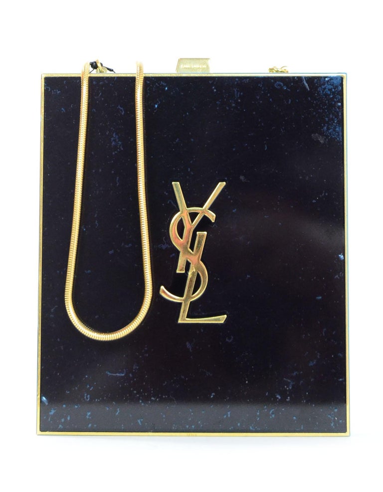 Saint Laurent NEW Black and Gold Monogram Tuxedo Box Minaudiere