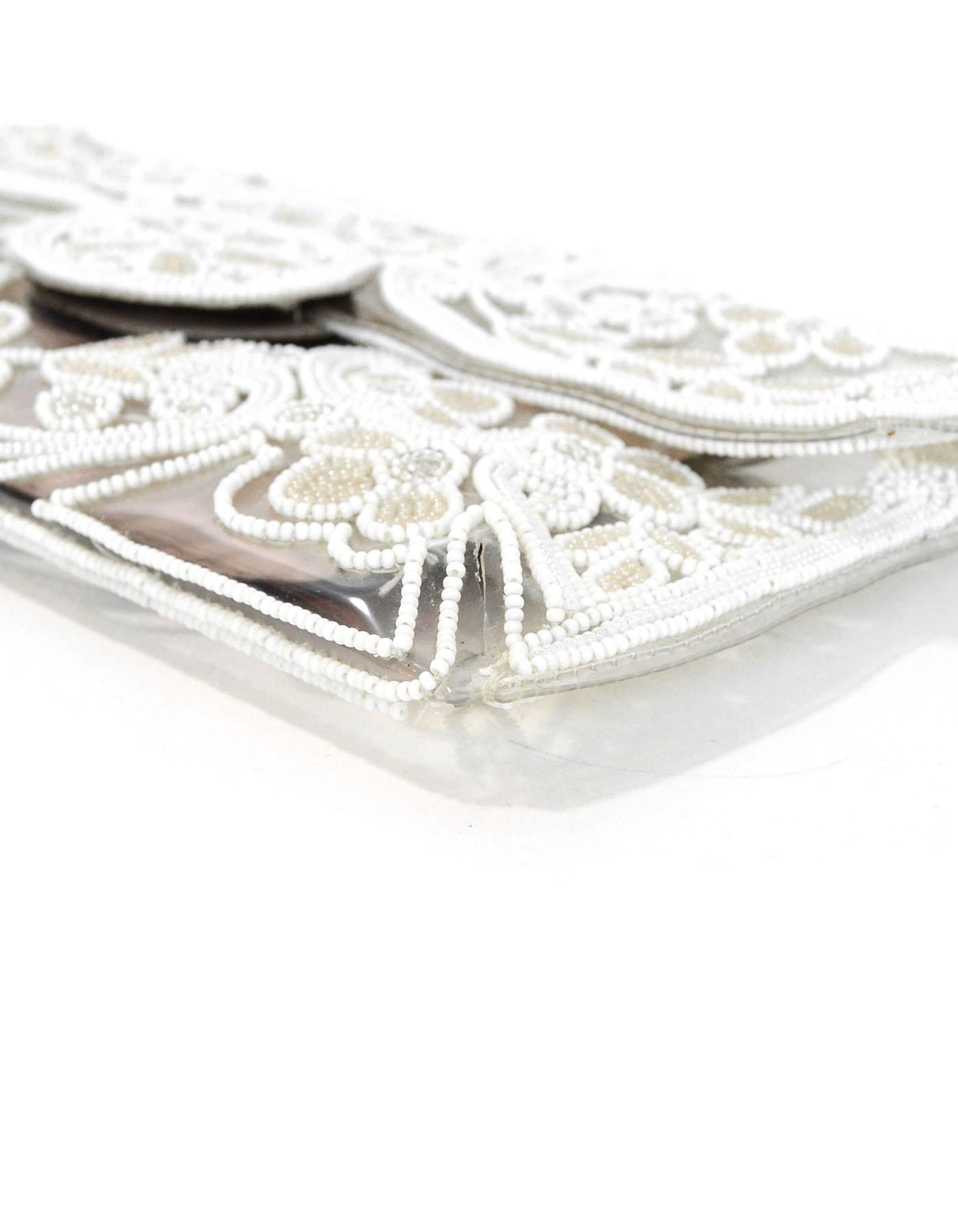 Valentino Clear PVC and White Beaded Clutch Bag In Excellent Condition In New York, NY