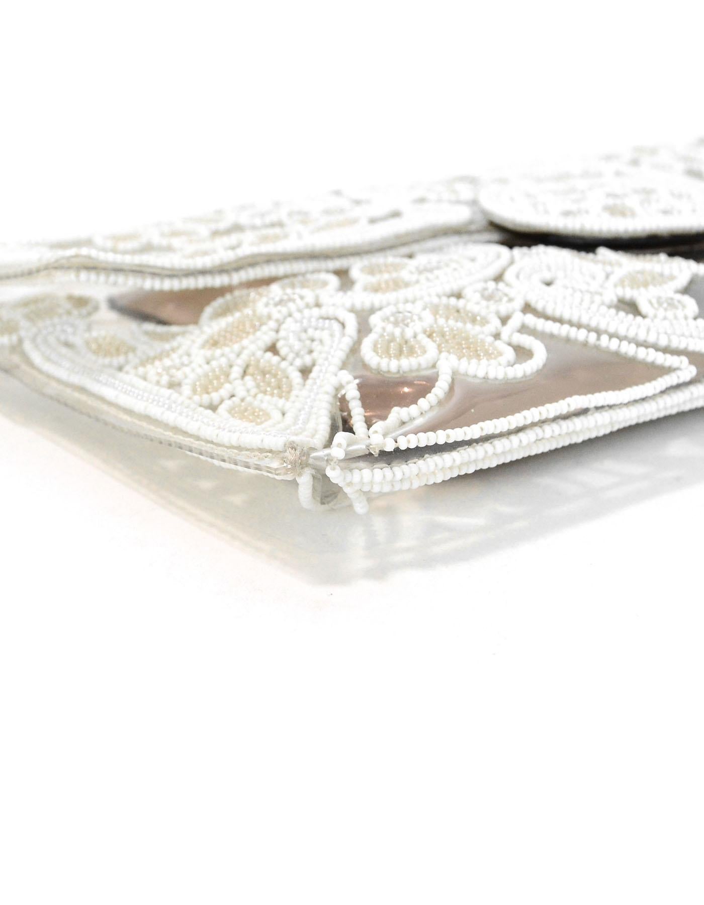 Women's Valentino Clear PVC and White Beaded Clutch Bag